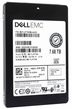 Dell 04V7YD 7.68TB SATA 6Gb/s 2.5" Read Intensive Manufacturer Recertified SSD