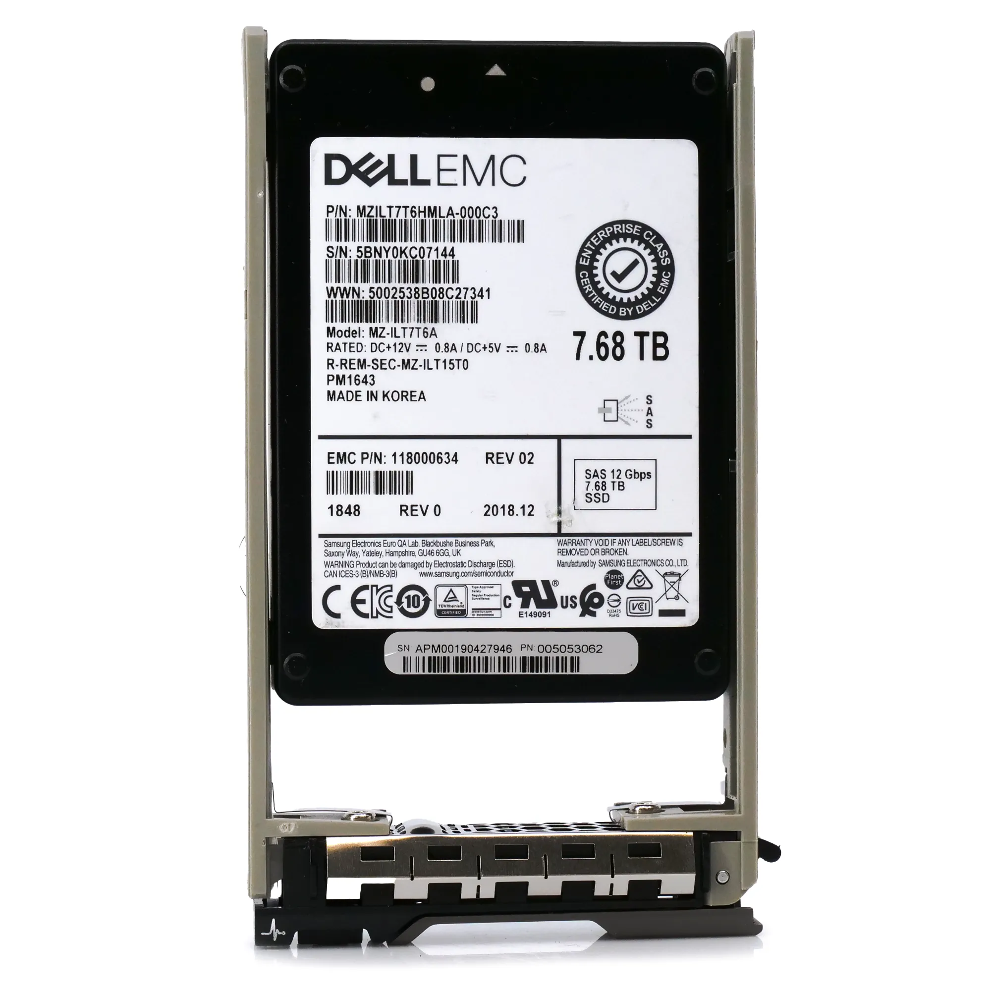 Dell EMC 118000634 G13 7.68TB SAS 12Gb/s 512e 1DWPD 2.5in Recertified Solid State Drive