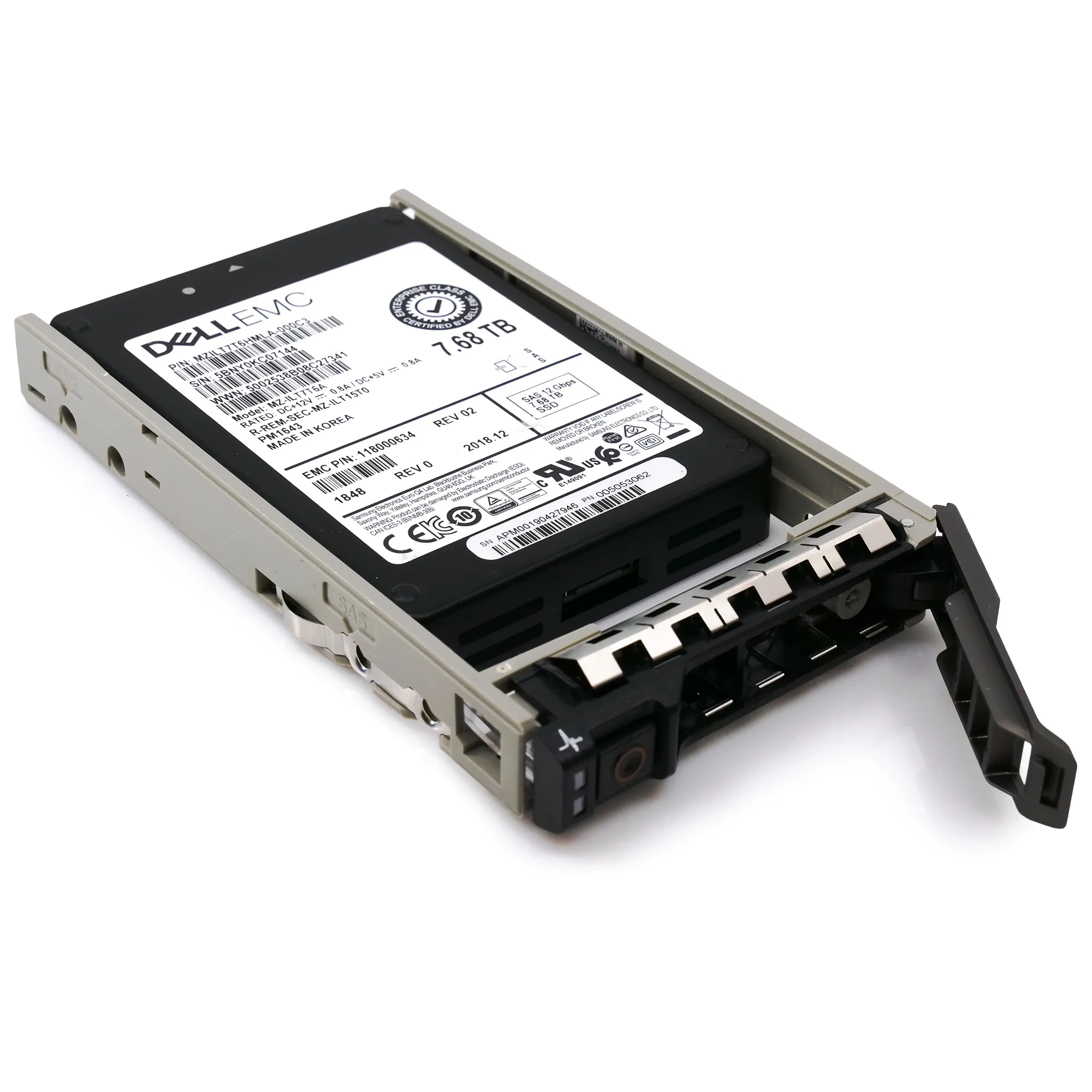 Dell EMC 118000634 G13 7.68TB SAS 12Gb/s 512e 1DWPD 2.5in Recertified Solid State Drive