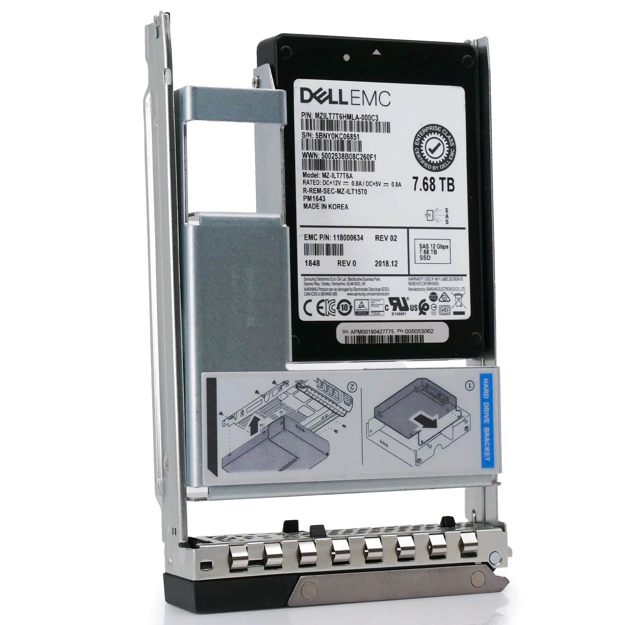 Dell EMC 118000634 G14 7.68TB SAS 12Gb/s 512e 1DWPD 3.5in Recertified Solid State Drive