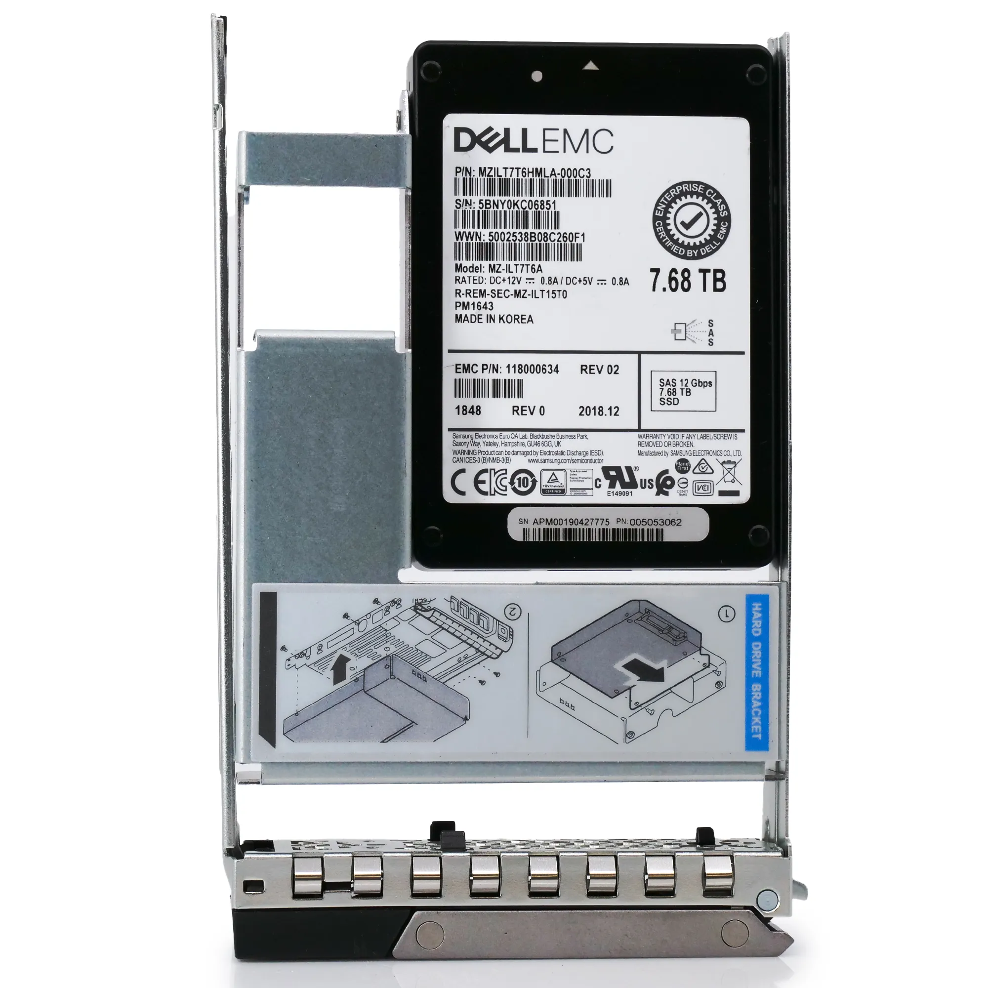 Dell EMC 118000634 G14 7.68TB SAS 12Gb/s 512e 1DWPD 3.5in Recertified Solid State Drive