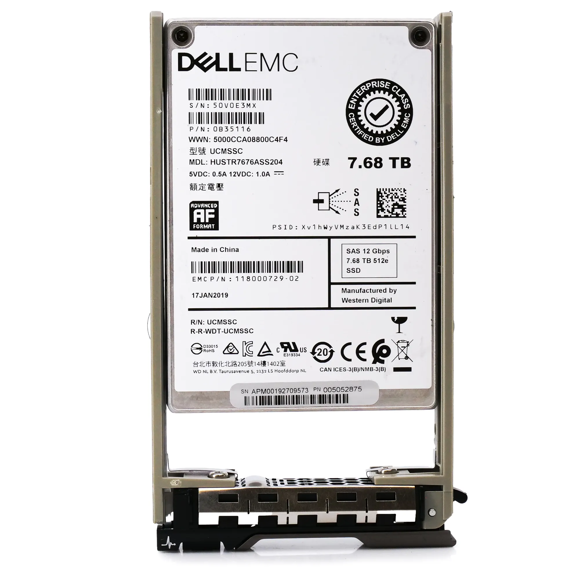 Dell EMC G13 HUSTR7676ASS204 0B35116 7.68TB SAS 12Gb/s 512e 1DWPD Read Intensive 2.5in Solid State Drive