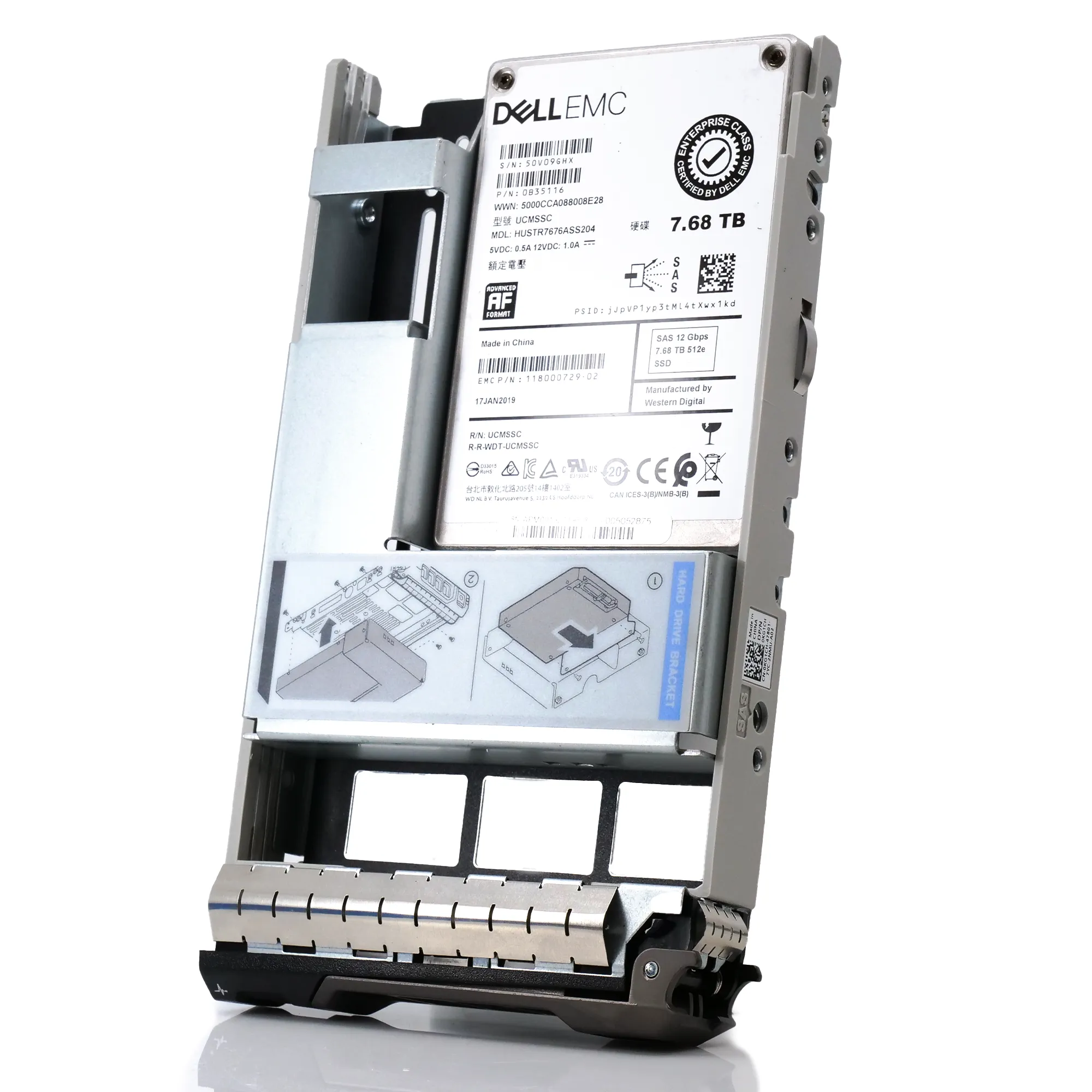 Dell EMC G13 HUSTR7676ASS204 0B35116 7.68TB SAS 12Gb/s 512e 1DWPD Read Intensive 3.5in Solid State Drive