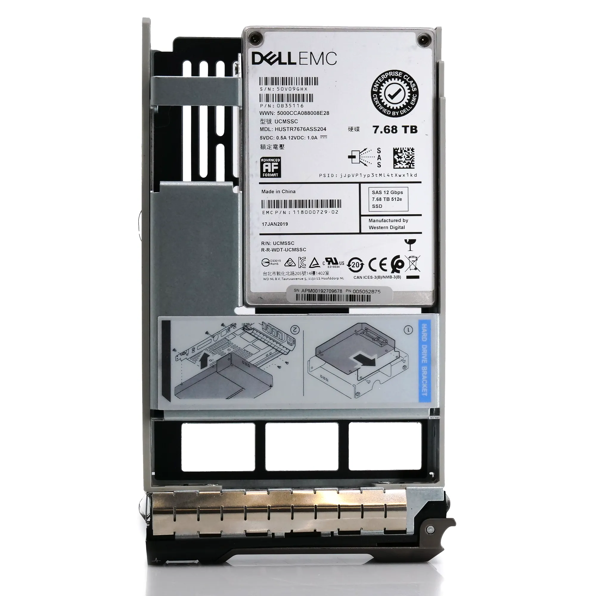 Dell EMC G13 HUSTR7676ASS204 0B35116 7.68TB SAS 12Gb/s 512e 1DWPD Read Intensive 3.5in Solid State Drive