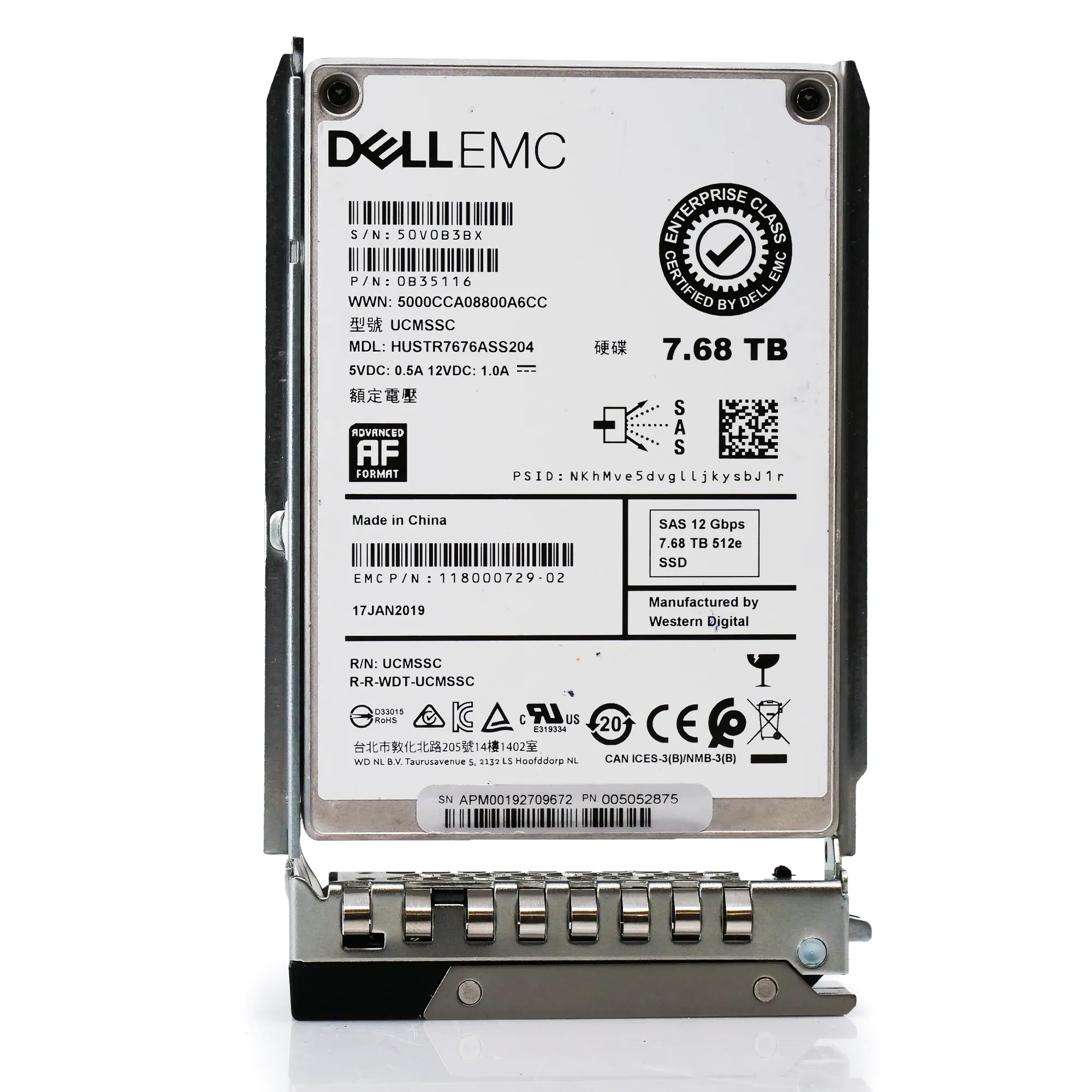 Dell EMC G14 HUSTR7676ASS204 0B35116 7.68TB SAS 12Gb/s 512e 1DWPD Read Intensive 2.5in Solid State Drive