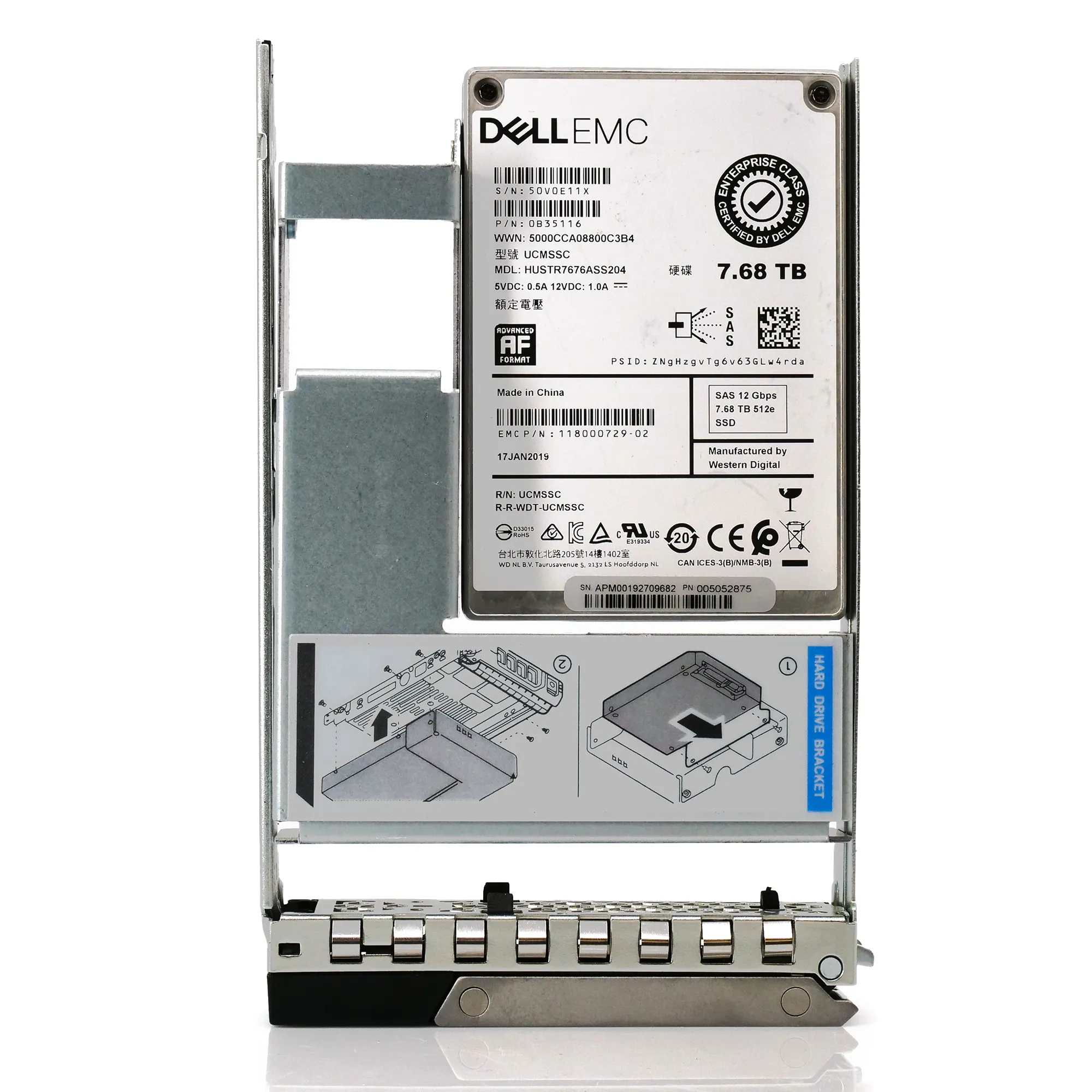 Dell EMC G14 HUSTR7676ASS204 0B35116 7.68TB SAS 12Gb/s 512e 1DWPD Read Intensive 3.5in Recertified Solid State Drive