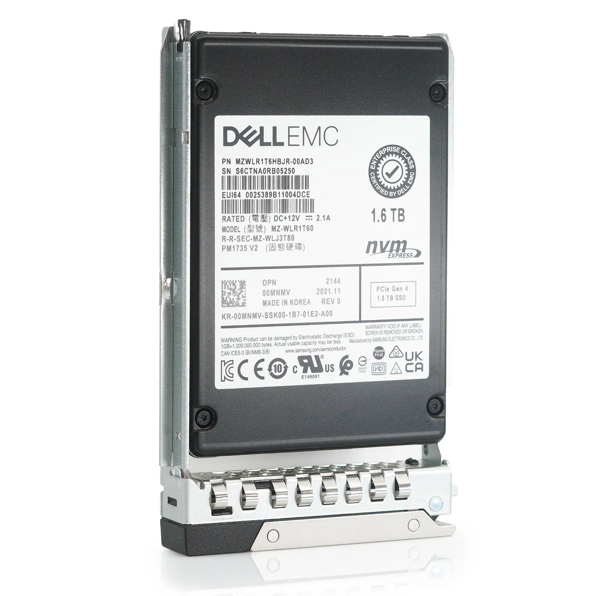 Dell G14 0MNMV MZWLR1T6HBJR 1.6TB PCIe Gen 4.0 x4 3D TLC 3DWPD Mixed Use U.2 NVMe 2.5in Refurbished SSD