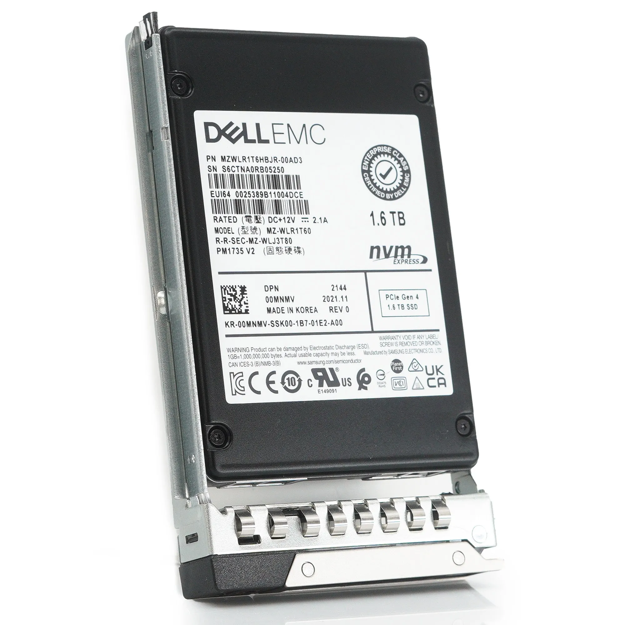 Dell G14 0MNMV MZWLR1T6HBJR 1.6TB PCIe Gen 4.0 x4 3D TLC 3DWPD Mixed Use U.2 NVMe 2.5in Refurbished SSD