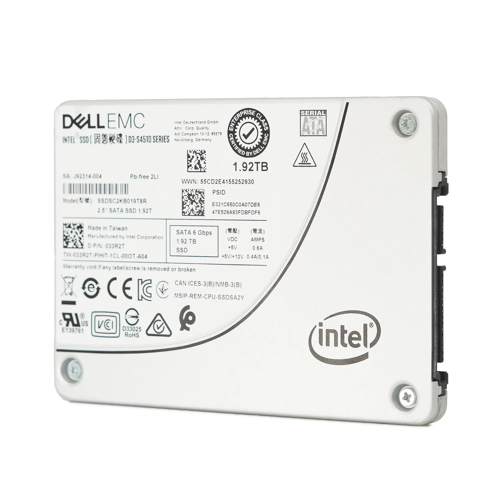 Dell S4510 33R2T SSDSC2KB019T8R 1.92TB SATA 6Gb/s 1DWPD Read Intensive 2.5in Refurbished SSD
