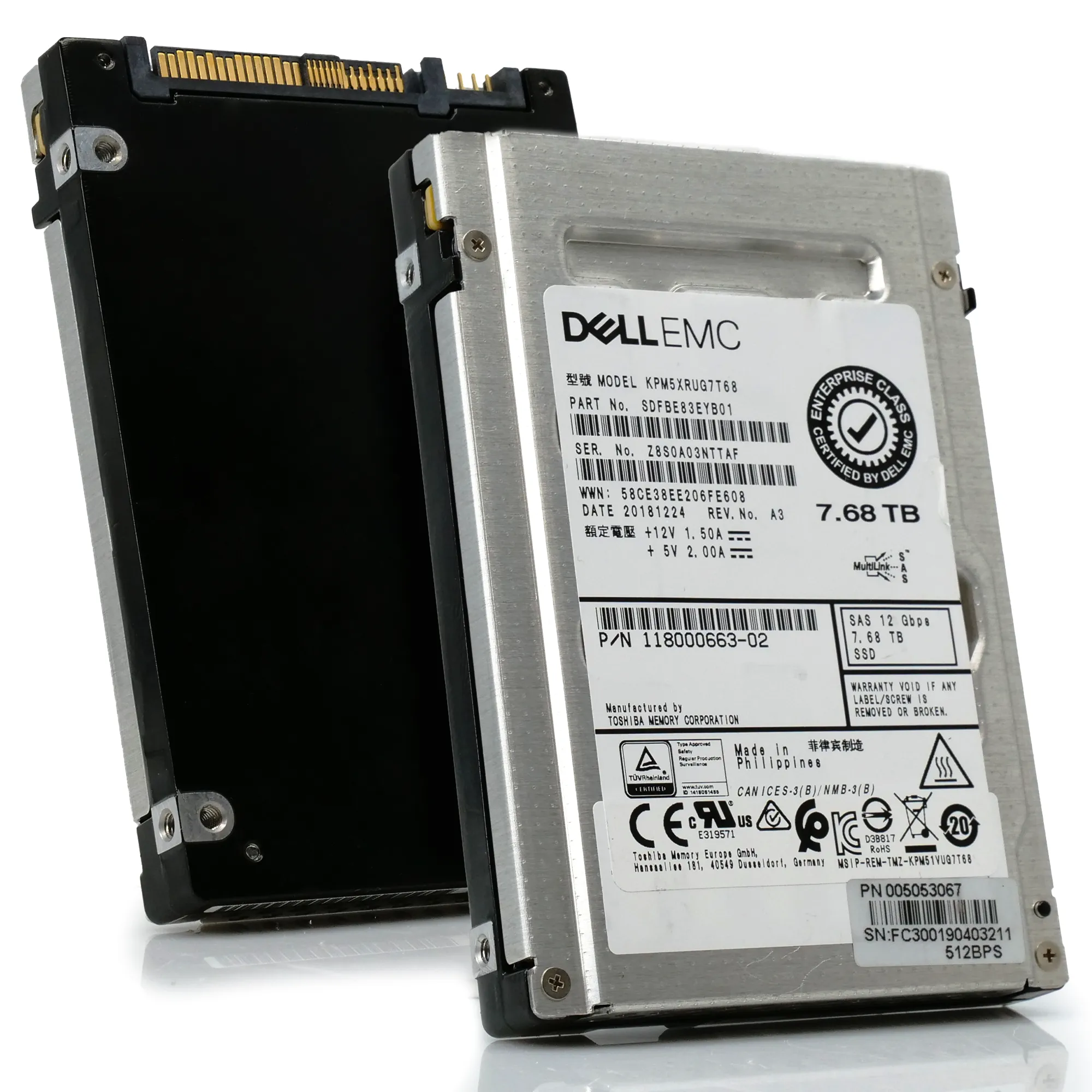 Dell/Kioxia PM5-R KPM5XRUG7T68 7.68TB SAS 12Gb/s 2.5in Refurbished SSD