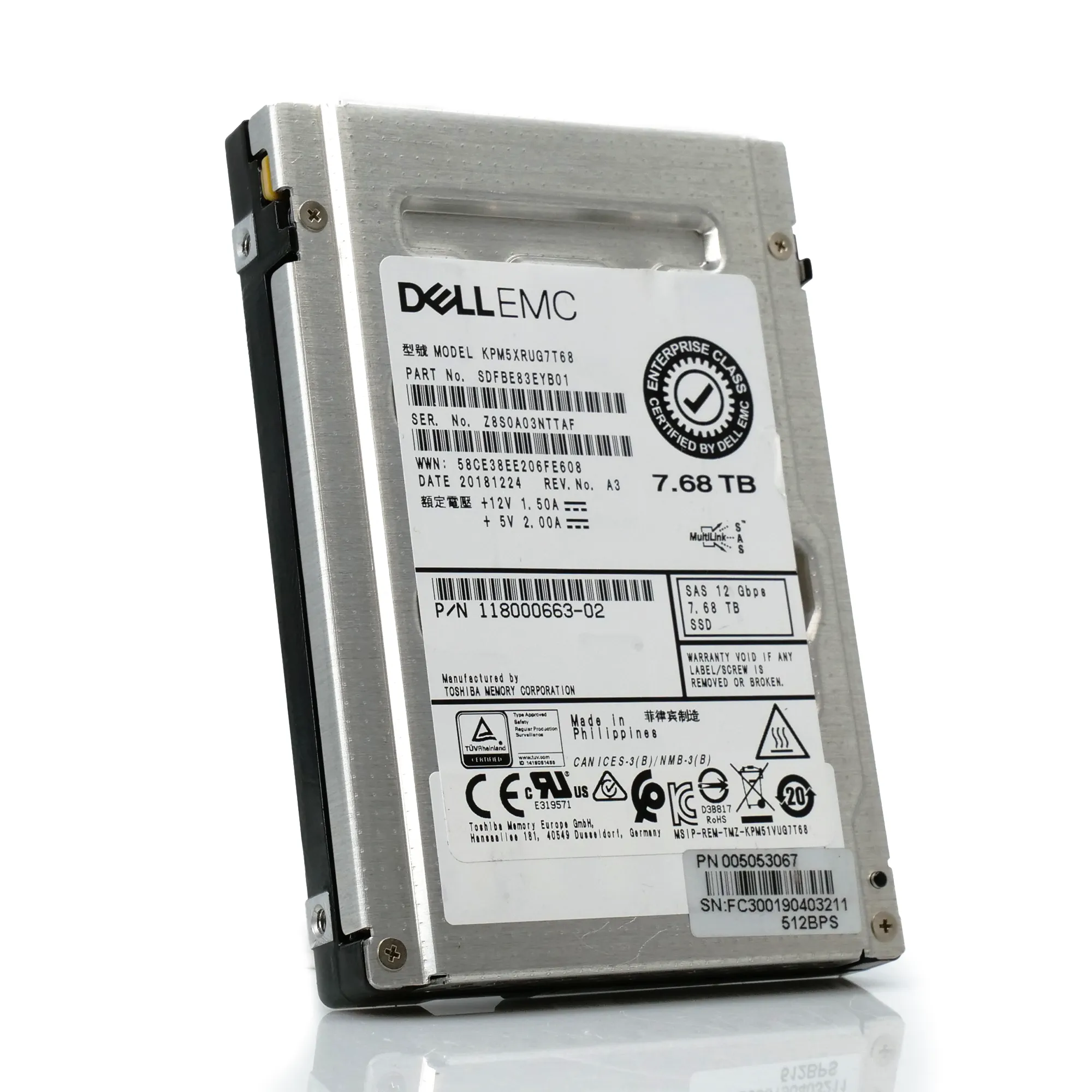 Dell/Kioxia PM5-R KPM5XRUG7T68 7.68TB SAS 12Gb/s 2.5in Refurbished SSD