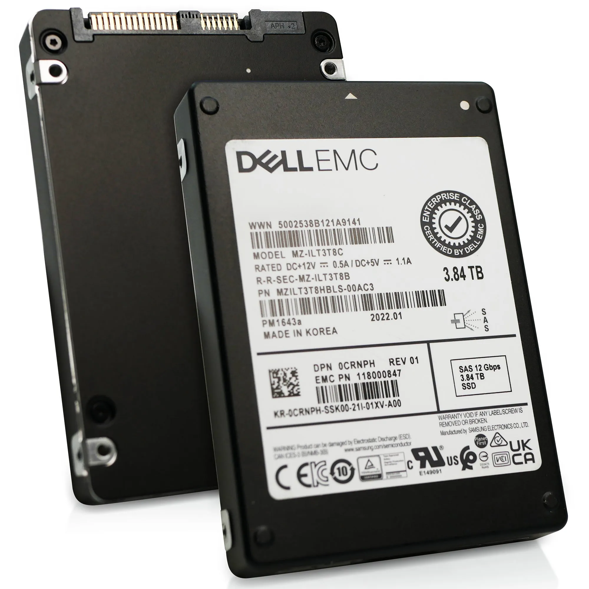 Dell/Samsung PM1643a MZILT3T8HBLS 0CRNPH 3.84TB 1 DWPD SAS 12Gb/s MLC 2.5in Refurbished SSD