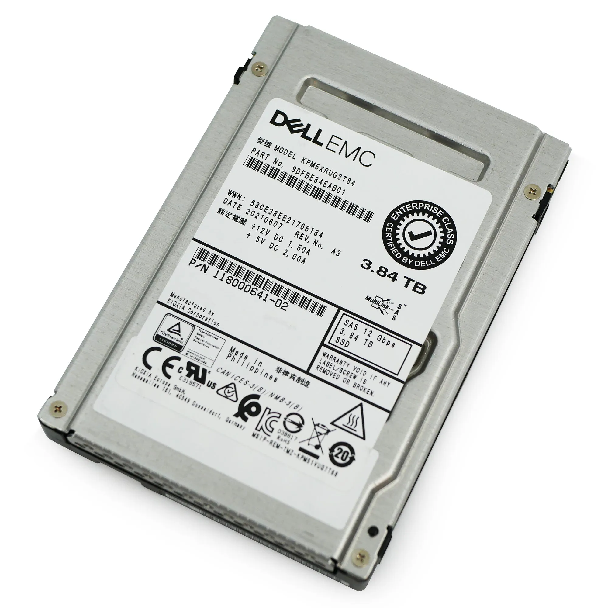 Dell/Toshiba PM5-R KPM5XRUG3T84 3.84TB 1 DWPD SAS 12Gb/s 3D TLC 2.5in Refurbished SSD