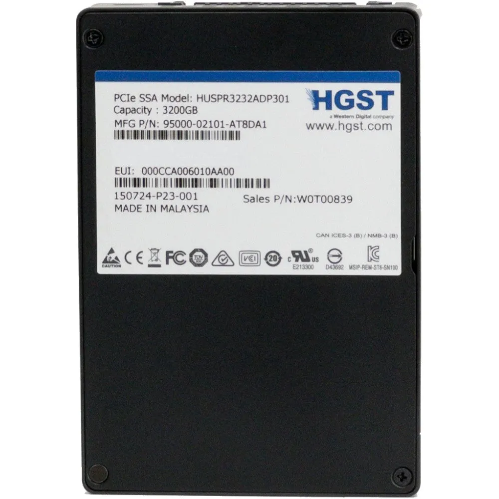 HGST SN100 HUSPR3232ADP301 0T00839 3.2TB PCIe Gen 3.0 x4 U.2 NVMe 2.5in Refurbished SSD