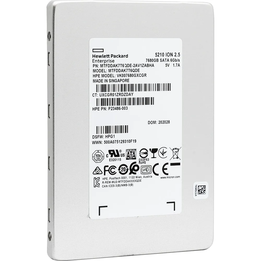 HP 5210 ION MTFDDAK7T6QDE-2AV1ZABHA P23486-003 7.68TB SATA 6Gb/s 2.5in Refurbished SSD