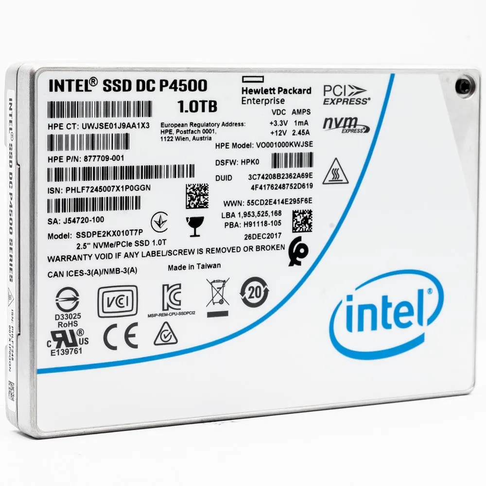 HP DC P4500 SSDPE2KX010T7P1 1TB PCIe Gen 3.1 x4 4GB/s 2.5in Solid State Drive