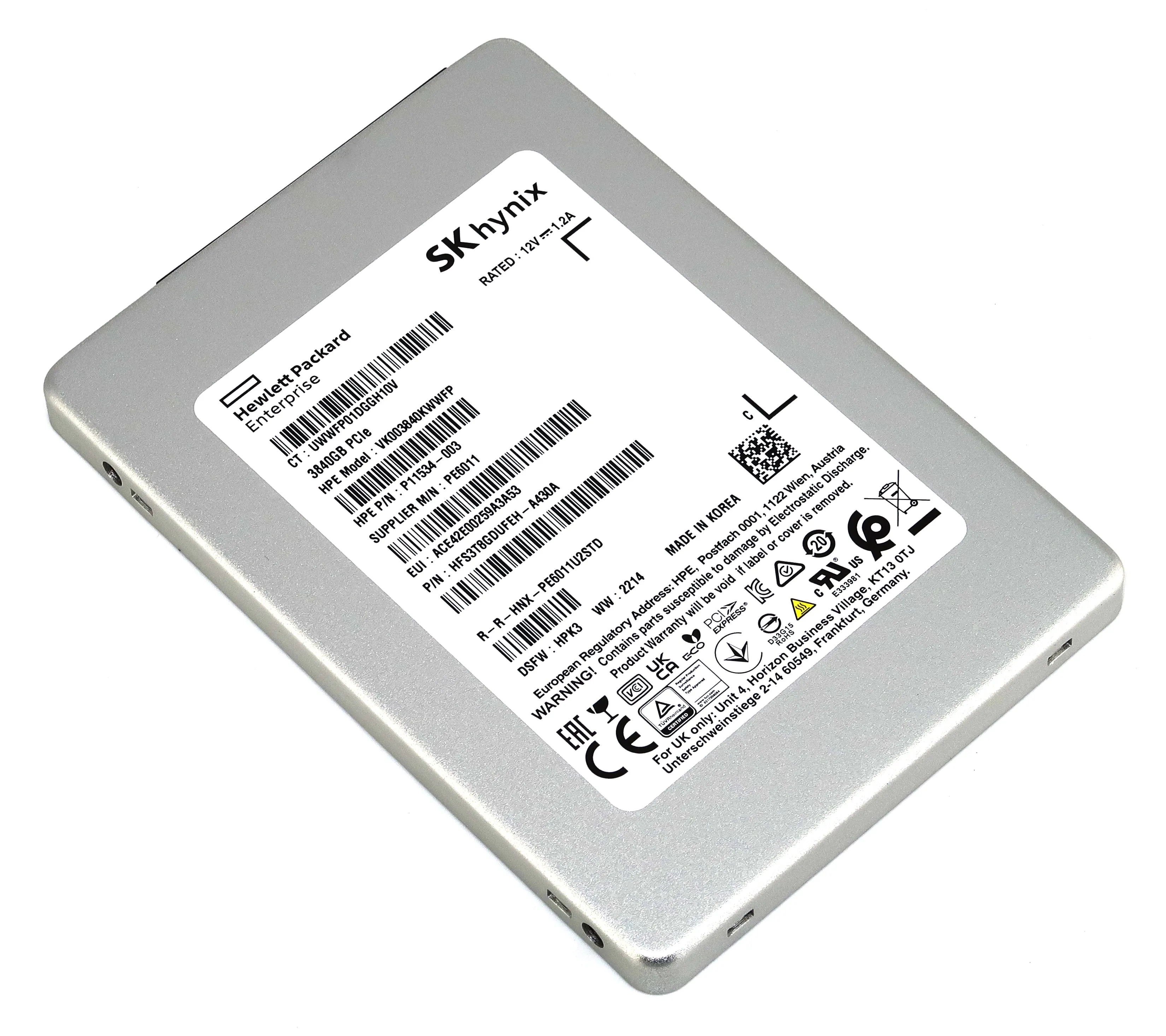 HP / SK Hynix PE6011 P11534-003 3.84TB PCIe Gen 3.0 x4 4GB/s 3D TLC U.2 NVMe 2.5in Solid State Drive