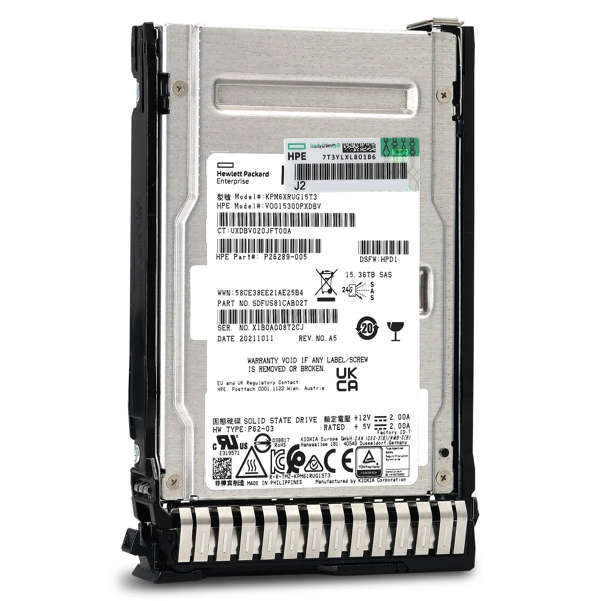 HPE PM6-R P26314-B21 KPM6XRUG15T3 15.36TB SAS 22.5Gb/s 3D TLC SIE 2.5in Solid State Drive