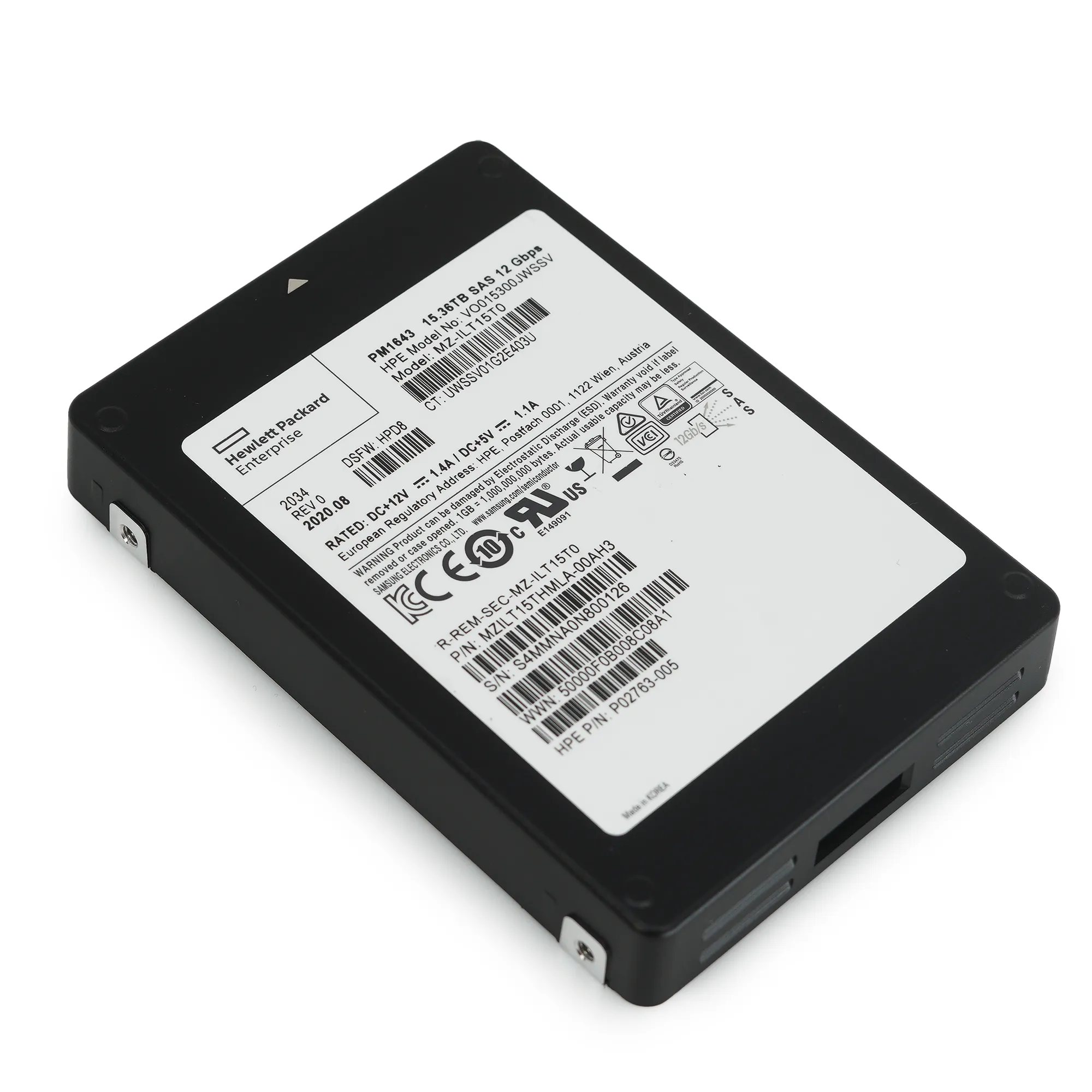HPE / Samsung PM1643 MZILT15THMAL 15.36TB SAS 12Gb/s 3D TLC 2.5in Recertified Solid State Drive