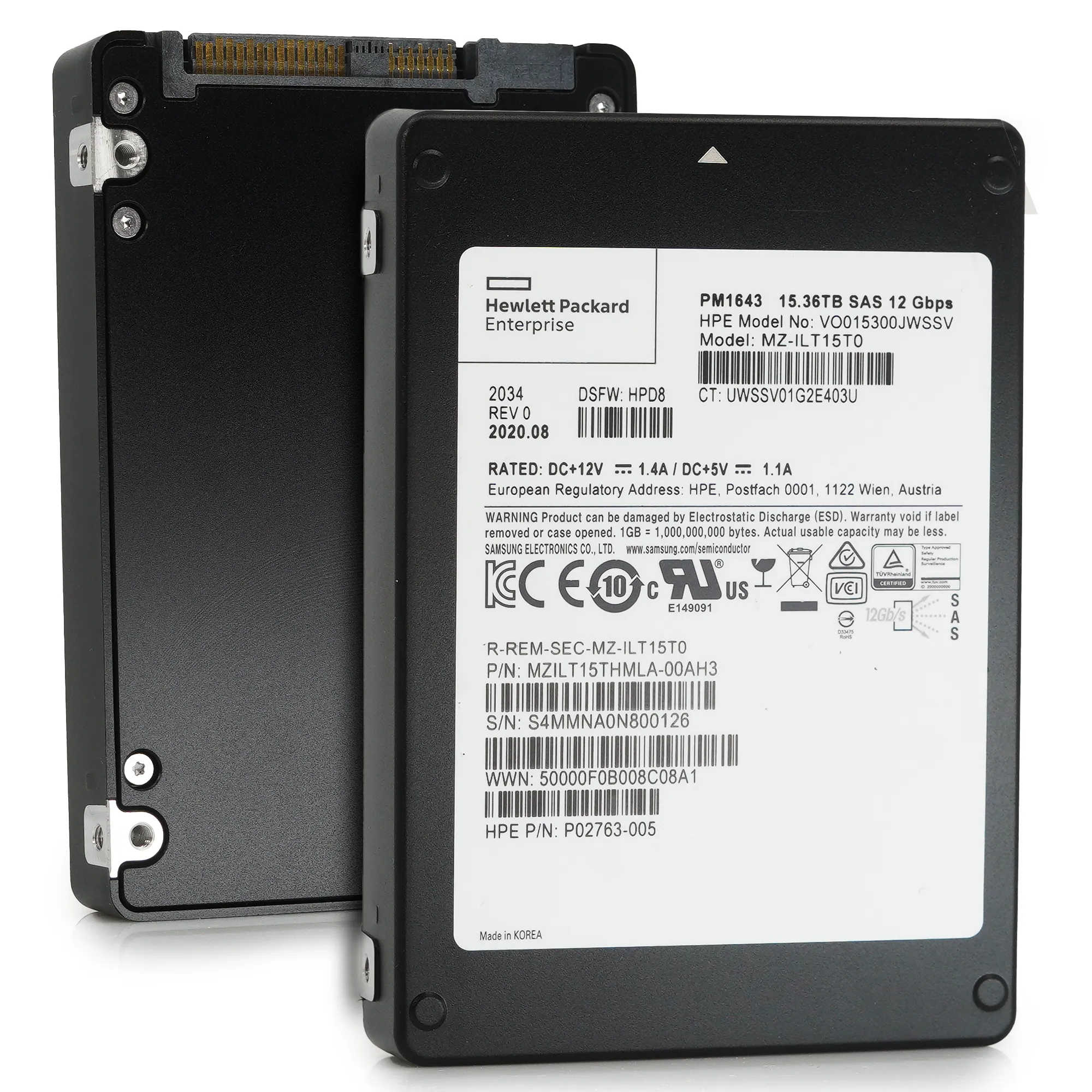 HPE / Samsung PM1643 MZILT15THMAL 15.36TB SAS 12Gb/s 3D TLC 2.5in Recertified Solid State Drive