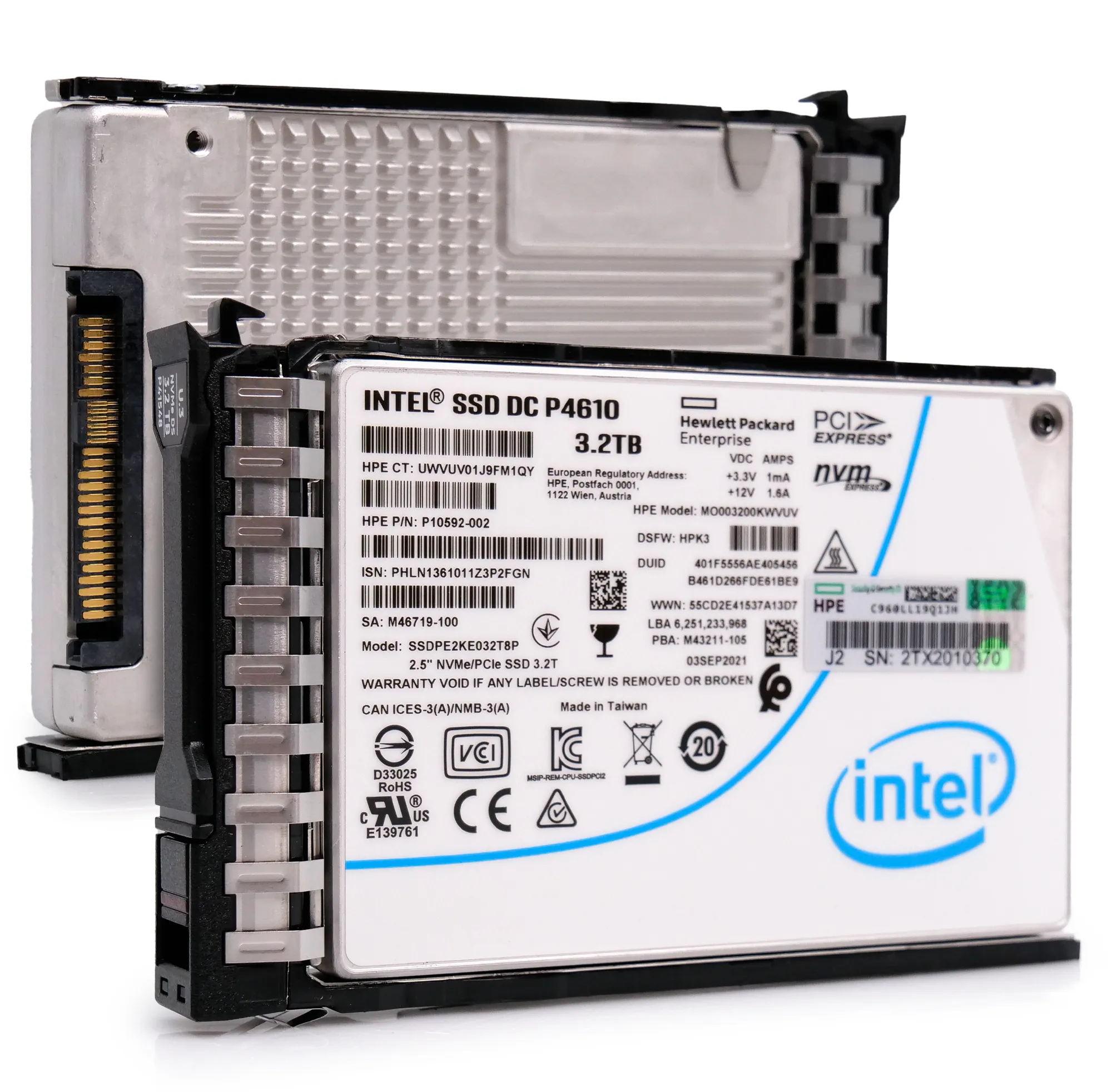 HP/Intel Generation 10 P10592-002 3.2TB 3 DWPD PCIe Gen 3.1 x4 4GB/s Mixed Use 3D TLC U.2 NVMe 2.5in Solid State Drive