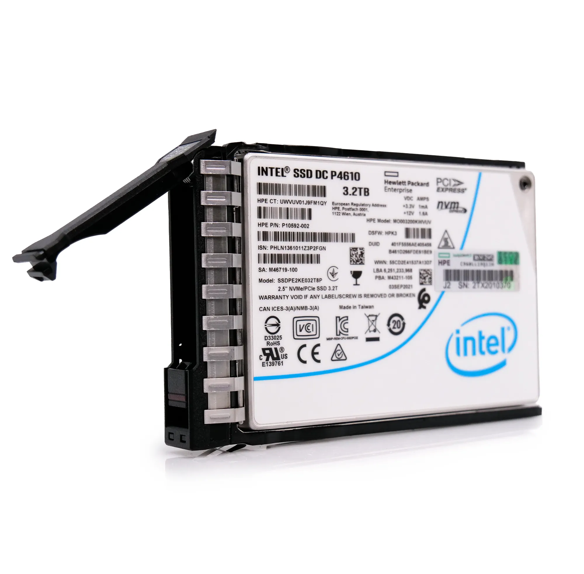 HP/Intel Generation 10 P10592-002 3.2TB 3 DWPD PCIe Gen 3.1 x4 4GB/s Mixed Use 3D TLC U.2 NVMe 2.5in Solid State Drive