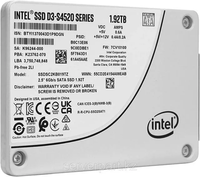 Intel D3-S4520 SSDSC2KB019TZ01 1.92TB SATA 6Gb/s 3D TLC 1DWPD 2.5in Recertified Solid State Drive
