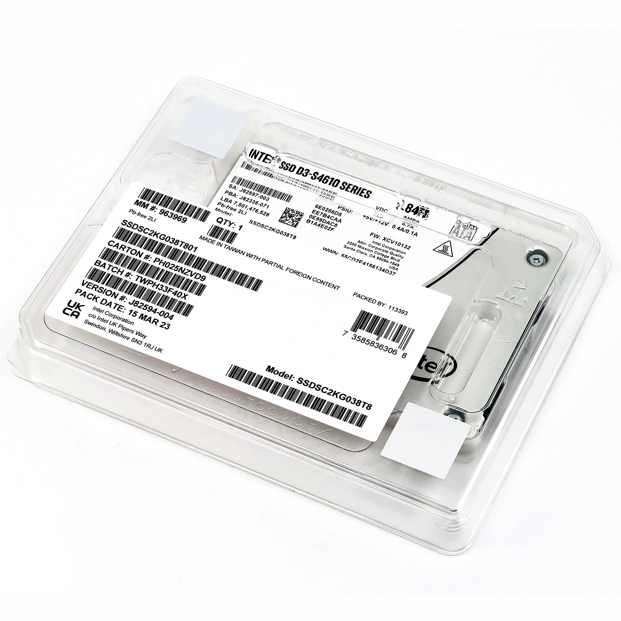 Intel D3-S4610 SSDSC2KG038T801 3.84TB SATA 6Gb/s 2.5" AES 256-bit Solid State Drive