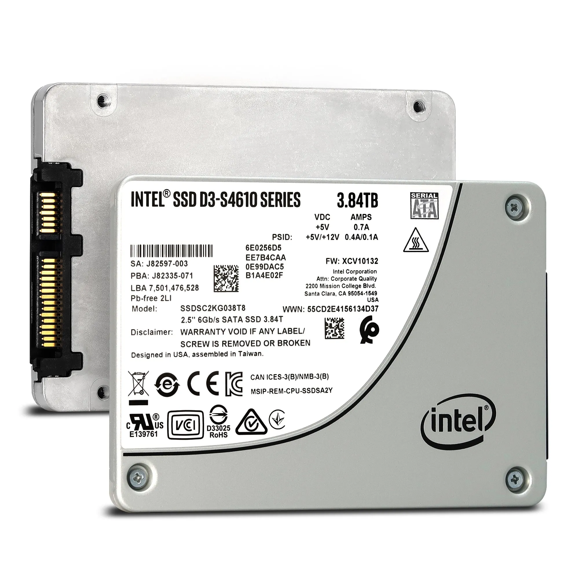 Intel D3-S4610 SSDSC2KG038T801 3.84TB SATA 6Gb/s 2.5" AES 256-bit Solid State Drive