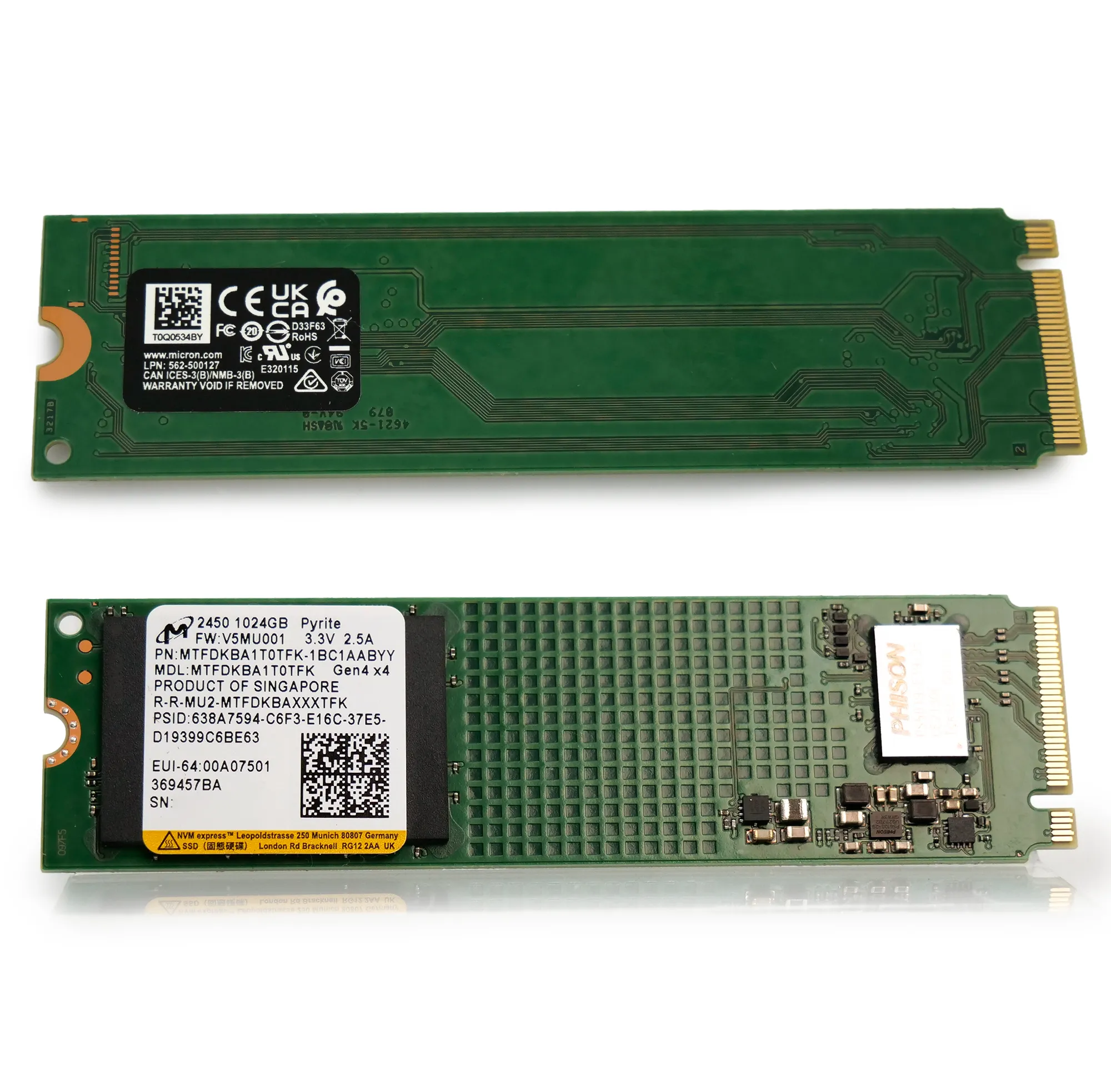Micron 2450 MTFDKBA1T0TFK 1TB 600TB TBW PCIe Gen 4.0 x4 8GB/s NVMe M.2 2280 in Solid State Drive