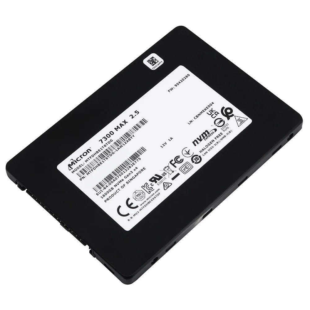 Micron 7300 MAX MTFDHBE1T6TDG-1AW1ZAB 1.6TB PCIe Gen 3.0 x4 NVMe U.2 2.5in Solid State Drive
