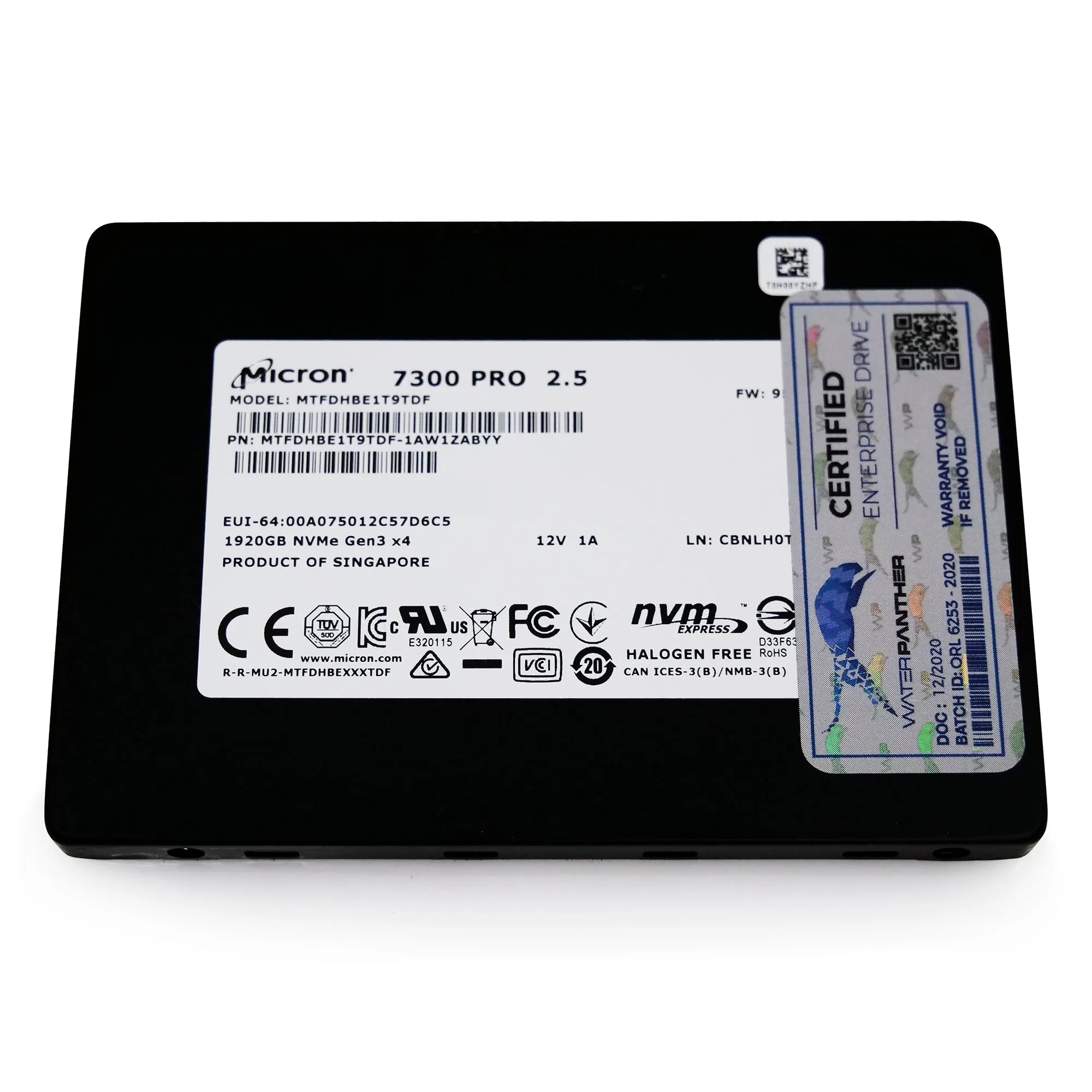 Micron 7300 Pro MTFDHBE1T9TDF-1AW1ZABYY 1.92TB PCIe Gen 3.0 x4 4GB/s 3D TLC U.2 2.5in Solid State Drive