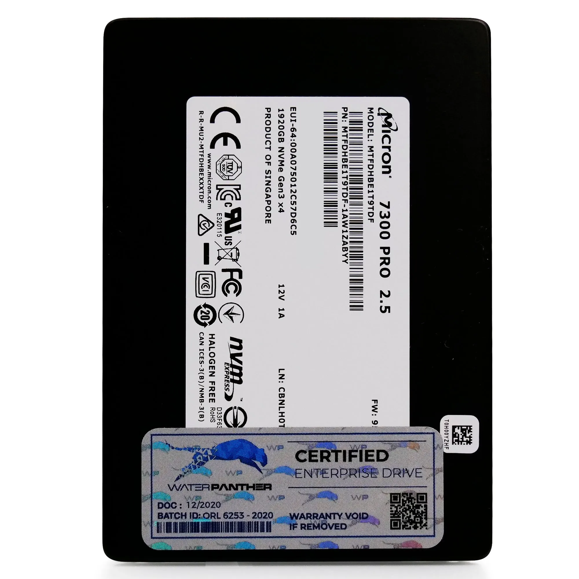 Micron 7300 Pro MTFDHBE1T9TDF-1AW1ZABYY 1.92TB PCIe Gen 3.0 x4 4GB/s 3D TLC U.2 2.5in Solid State Drive