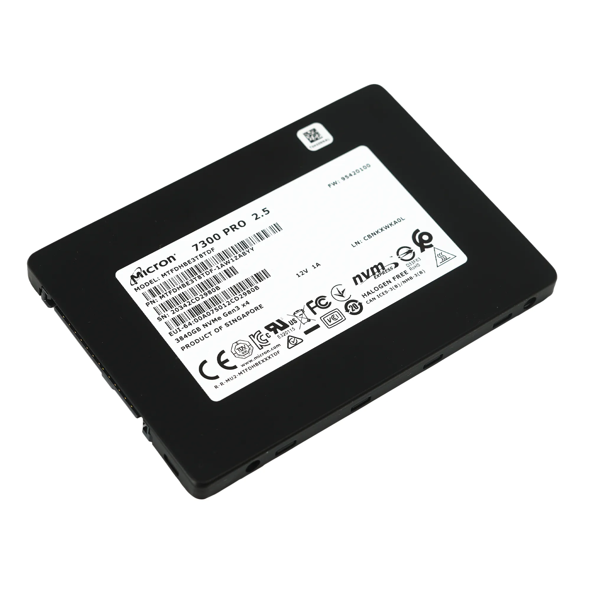 Micron 7300 Pro MTFDHBE3T8TDF-1AW1ZABYY 3.84TB PCIe Gen 3.0 x4 4GB/s 3D TLC U.2 2.5in Solid State Drive