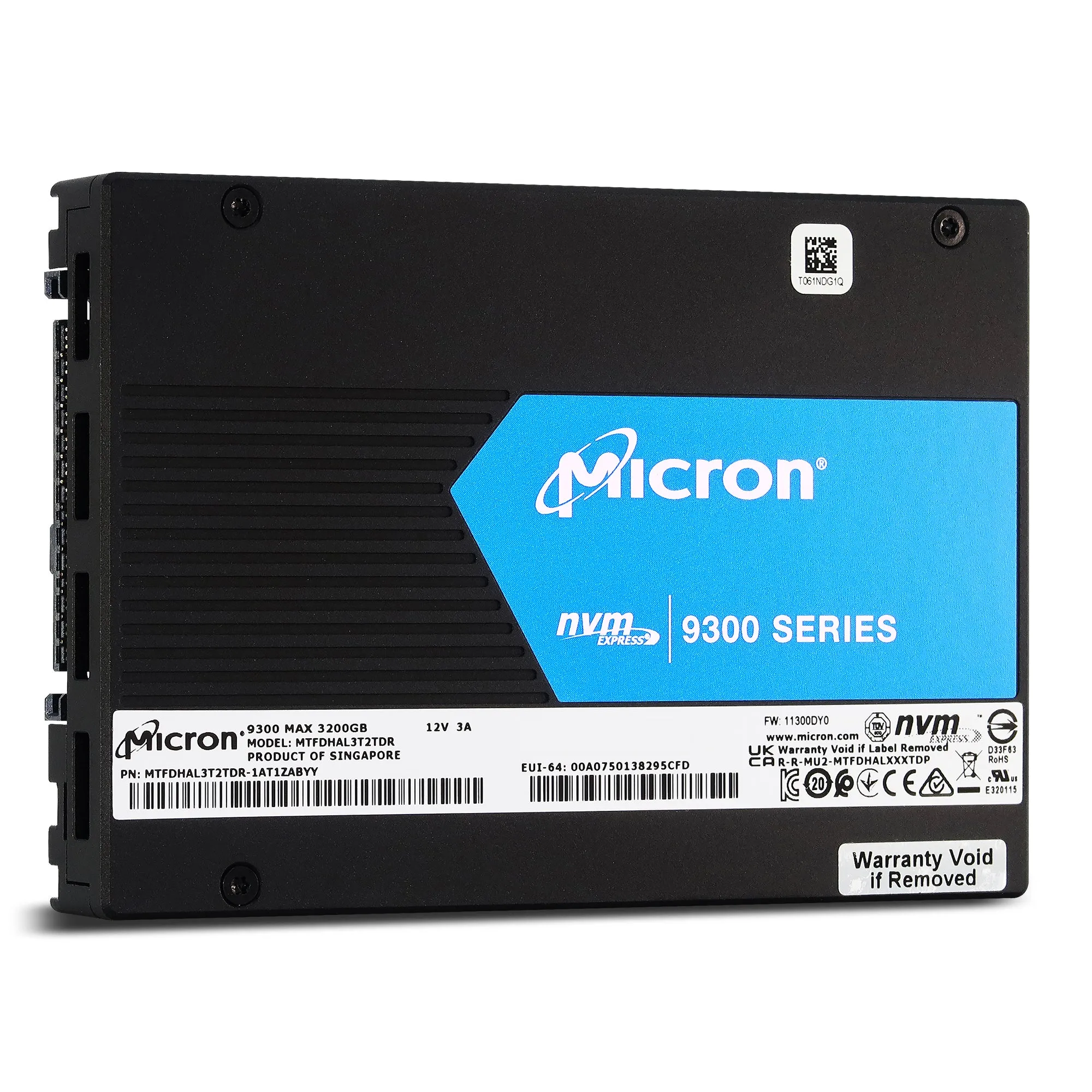 Micron 9300 MAX MTFDHAL3T2TDR 1AT1ZABYY 3.2TB PCIe Gen 3.0 x4 4GB/s 3D TLC U.2 NVMe 3DWPD 2.5in Solid State Drive