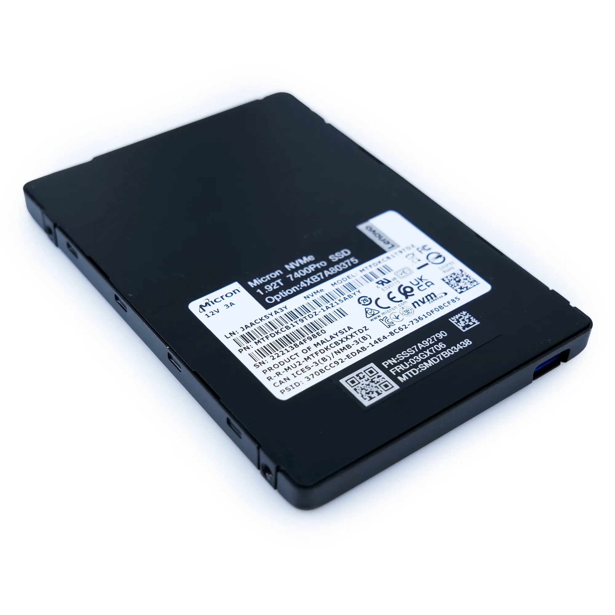Micron/Lenovo 7400 Pro MTFDKCB1T9TDZ 1.92TB U.3 8GB/s Mixed Use 3D TLC NVMe 2.5in Enterprise Solid State Drive