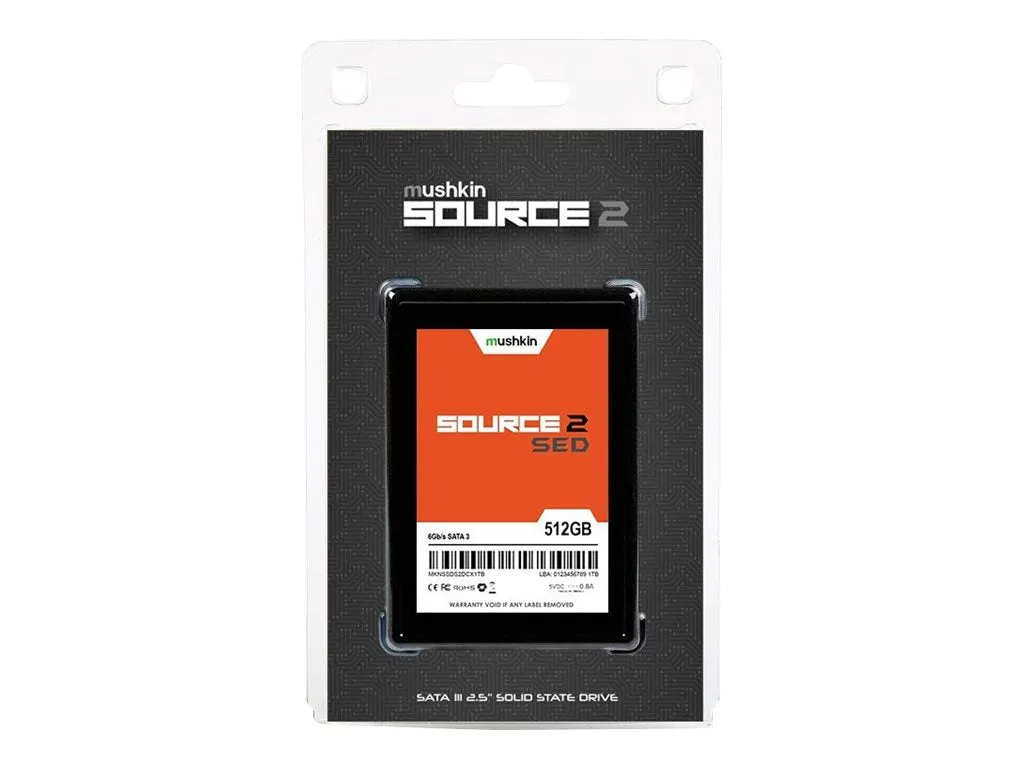 Mushkin Source 2 SED - SSD - encrypted - 512 GB - internal - 2.5 - SATA 6Gb/s - 256-bit AES - Self-Encrypting Drive (SED) MKNSSDSE512GB