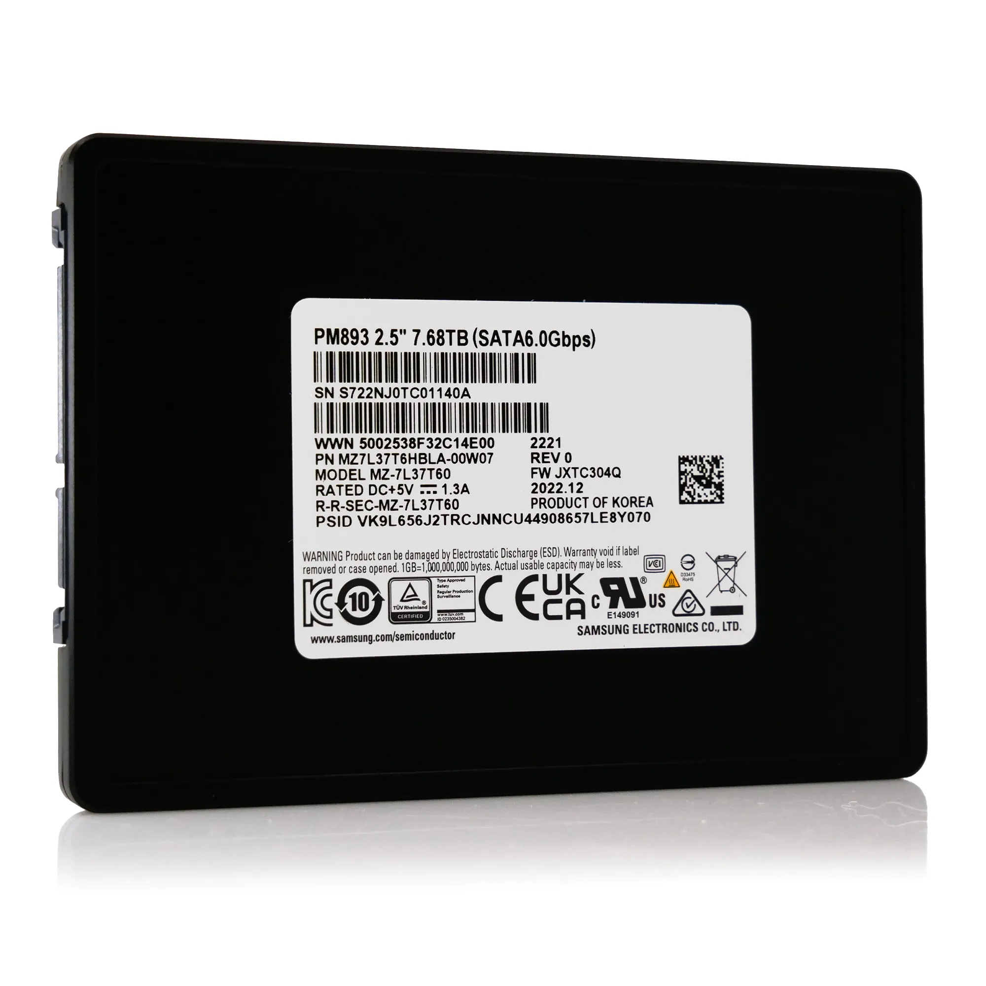Samsung PM893 7.68TB SATA 6Gb/s 2.5in Enterprise Solid State Drive MZ-7L37T60 MZ7L37T6HBLA