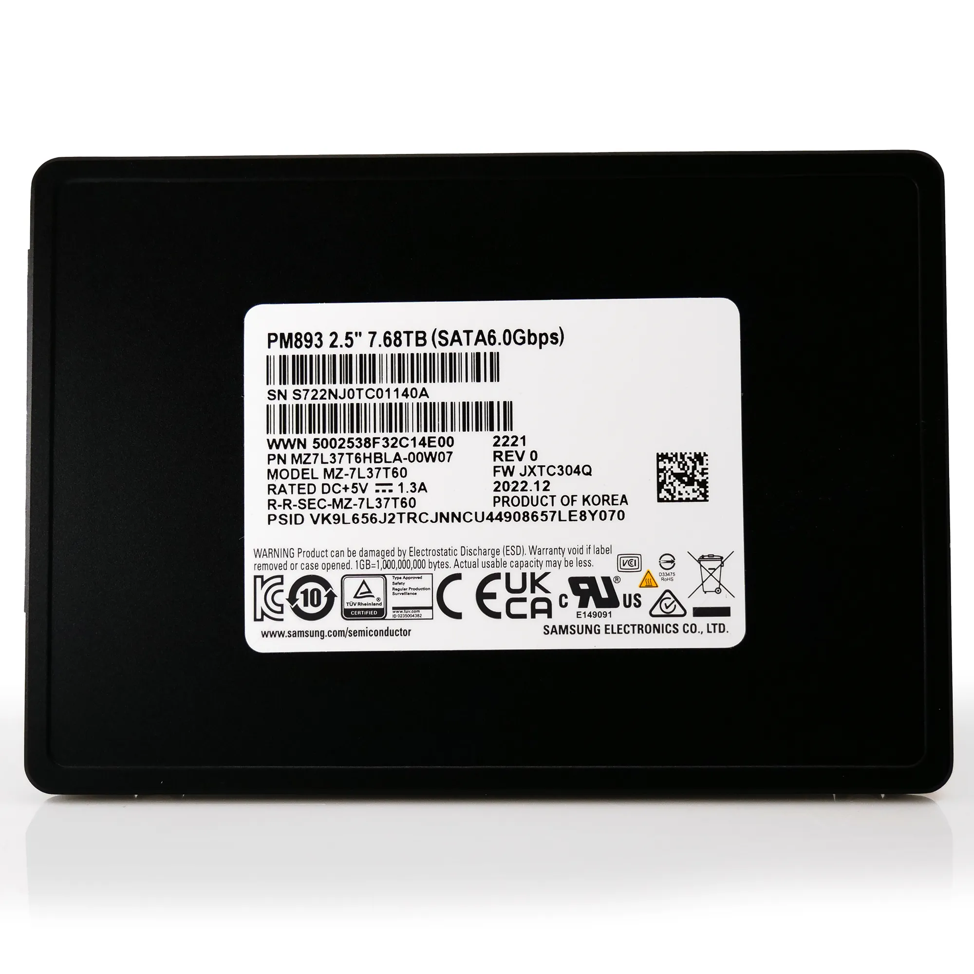Samsung PM893 7.68TB SATA 6Gb/s 2.5in Enterprise Solid State Drive MZ-7L37T60 MZ7L37T6HBLA