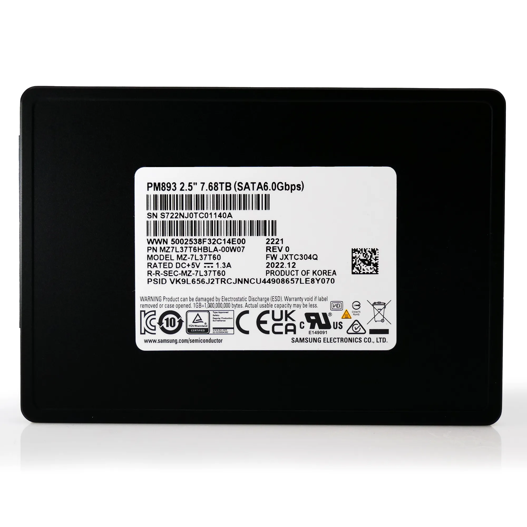 Samsung PM893 7.68TB SATA 6Gb/s 2.5in Enterprise Solid State Drive MZ-7L37T60 MZ7L37T6HBLA