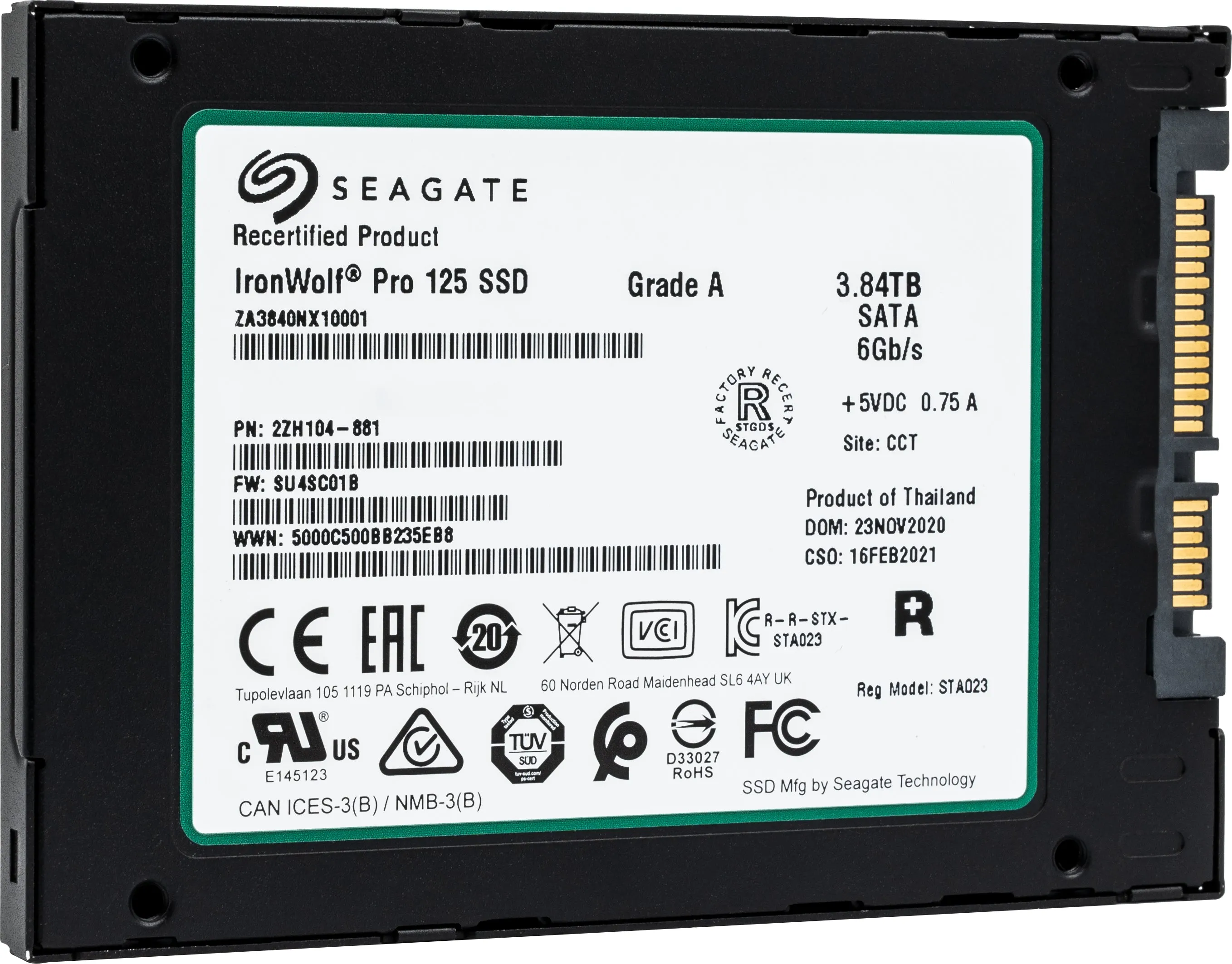 Seagate IronWolf Pro 125 ZA3840NX10001 3.84TB SATA 6Gb/s 2.5in Recertified Solid State Drive