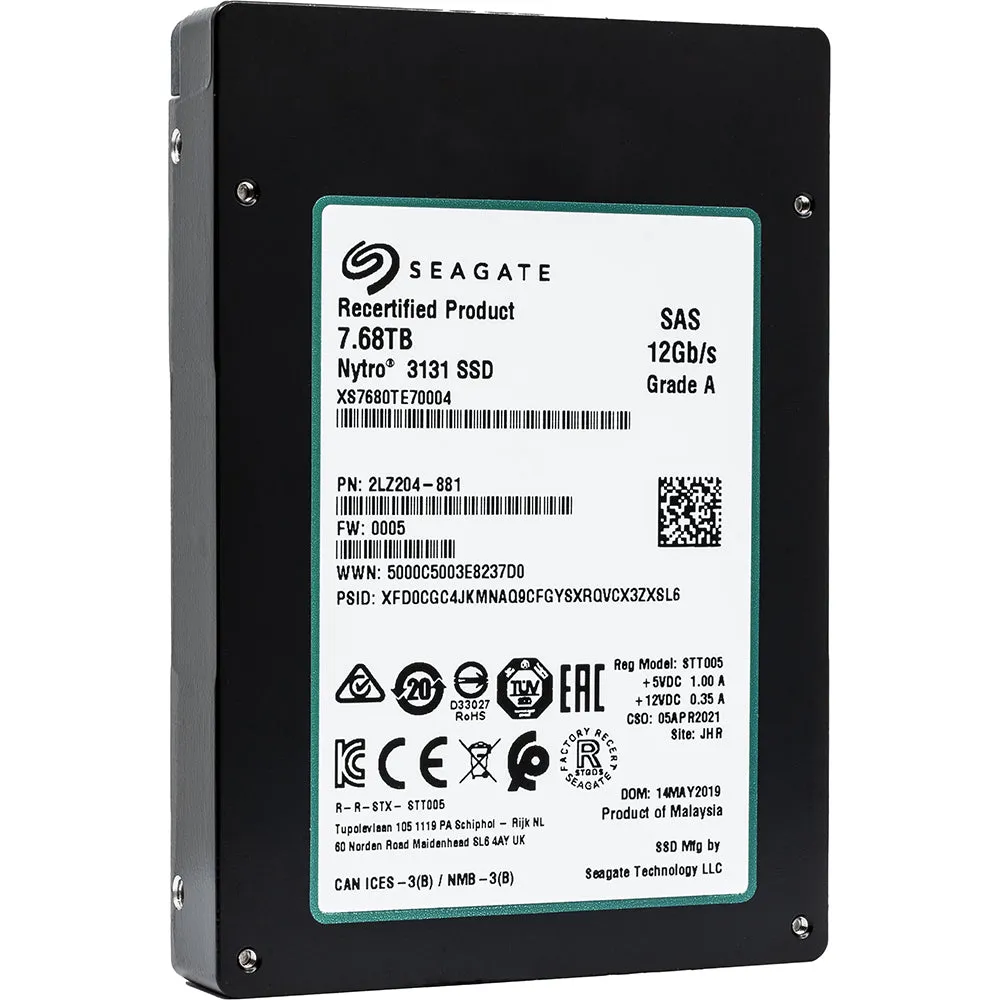 Seagate Nytro 3131 XS7680TE70004 7.68TB SAS 12Gb/s 2.5in Recertified Solid State Drive