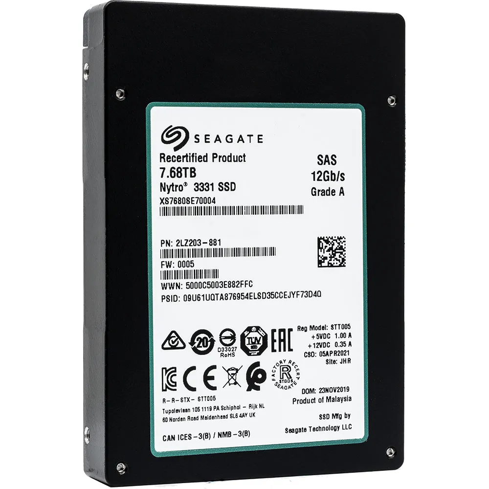 Seagate Nytro 3331 XS7680SE70004 7.68TB SAS 12Gb/s 2.5in Recertified Solid State Drive