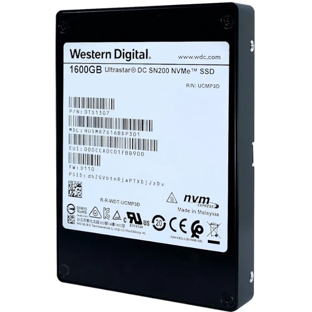 Western Digital Ultrastar DC SN200 HUSMR7616BDP301 0TS1307 1.6TB PCIe Gen 3.0 x4 U.2 NVMe 2.5in Refurbished SSD