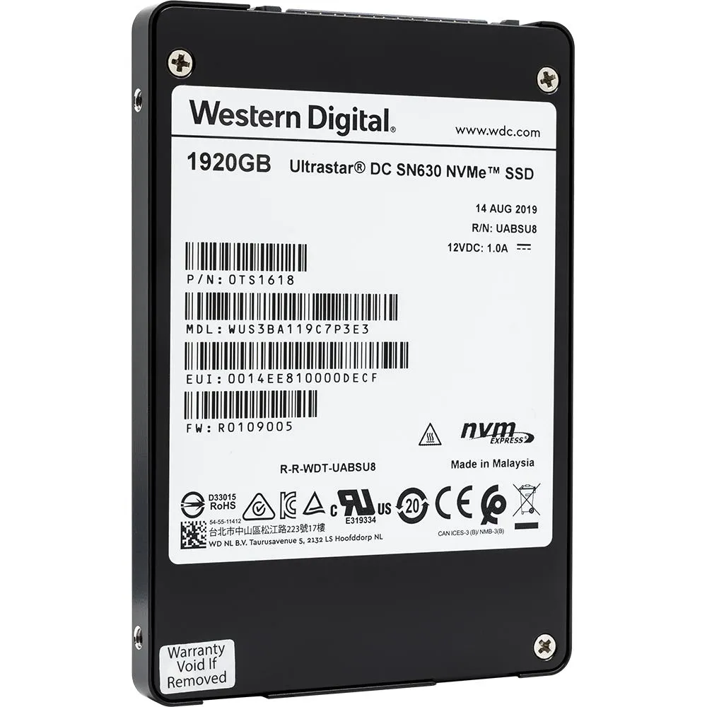 Western Digital Ultrastar DC SN630 WUS3BA119C7P3E3 1.92TB PCIe Gen 3.0 x4 8GB/s U.2 NVMe 2.5in Solid State Drive