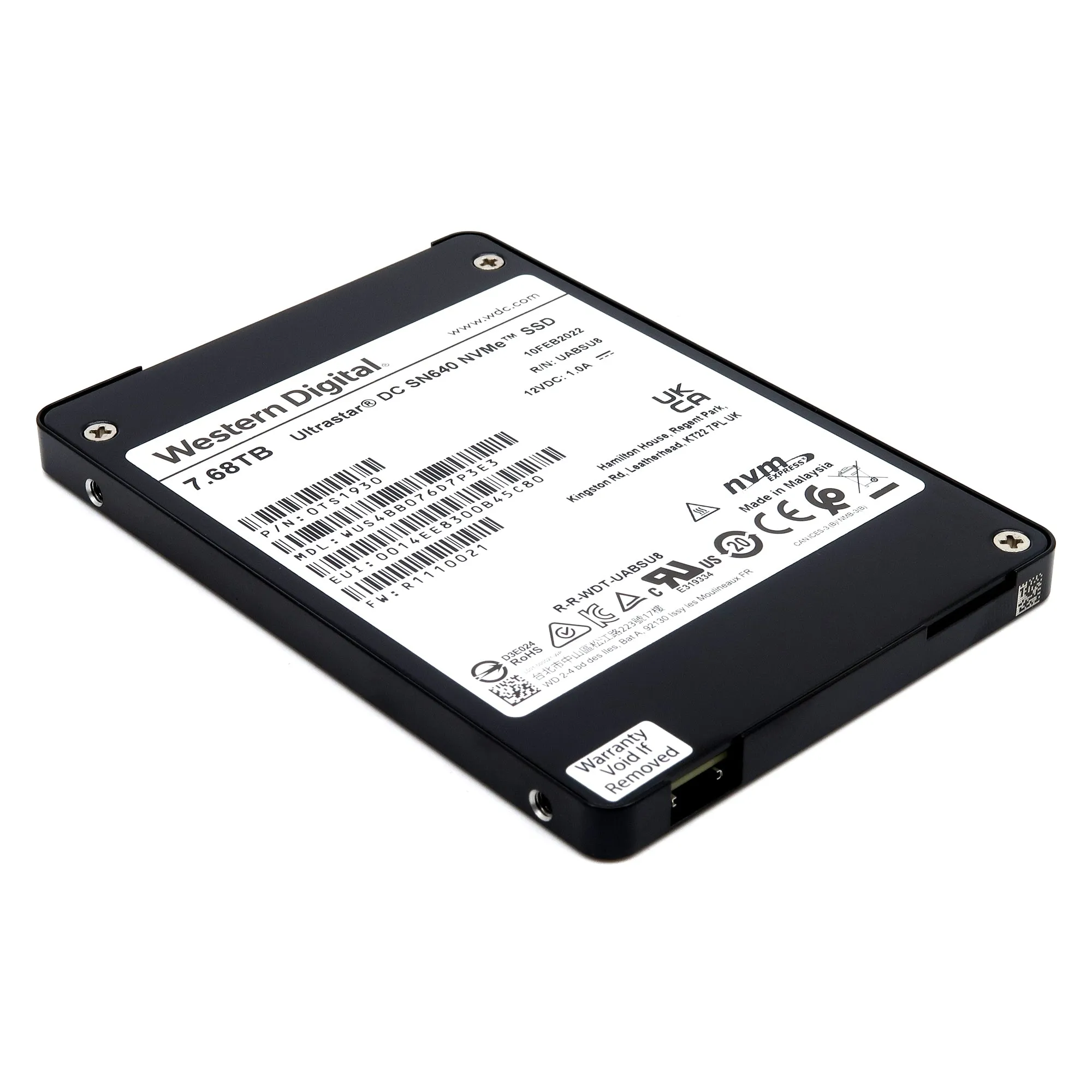 Western Digital Ultrastar DC SN640 WUS4BB076D7P3E3 0TS1930 7.68TB PCIe Gen3.1 x4 4GB/s U.2 NVMe 3D TLC 2.5in Solid State Drive