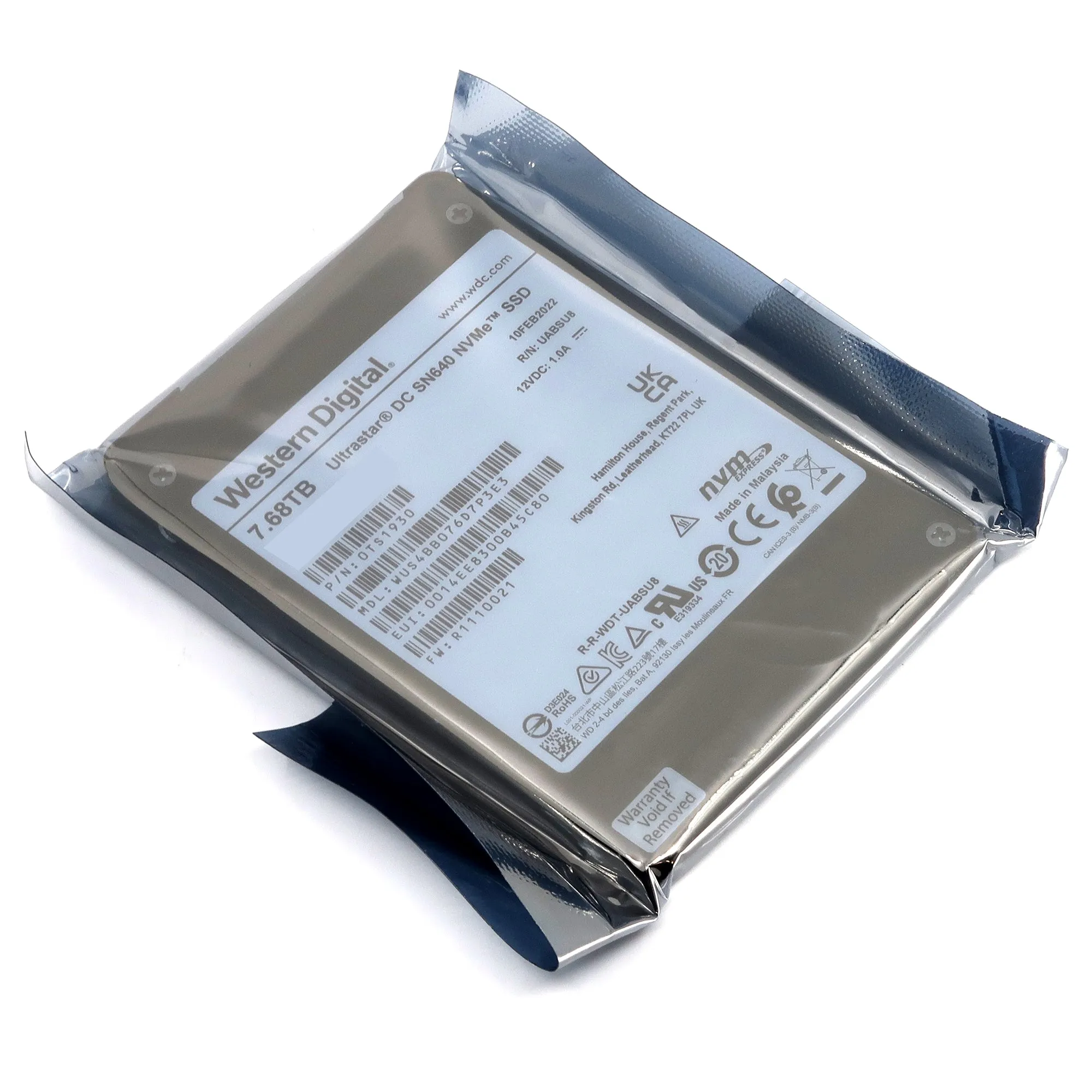 Western Digital Ultrastar DC SN640 WUS4BB076D7P3E3 0TS1930 7.68TB PCIe Gen3.1 x4 4GB/s U.2 NVMe 3D TLC 2.5in Solid State Drive