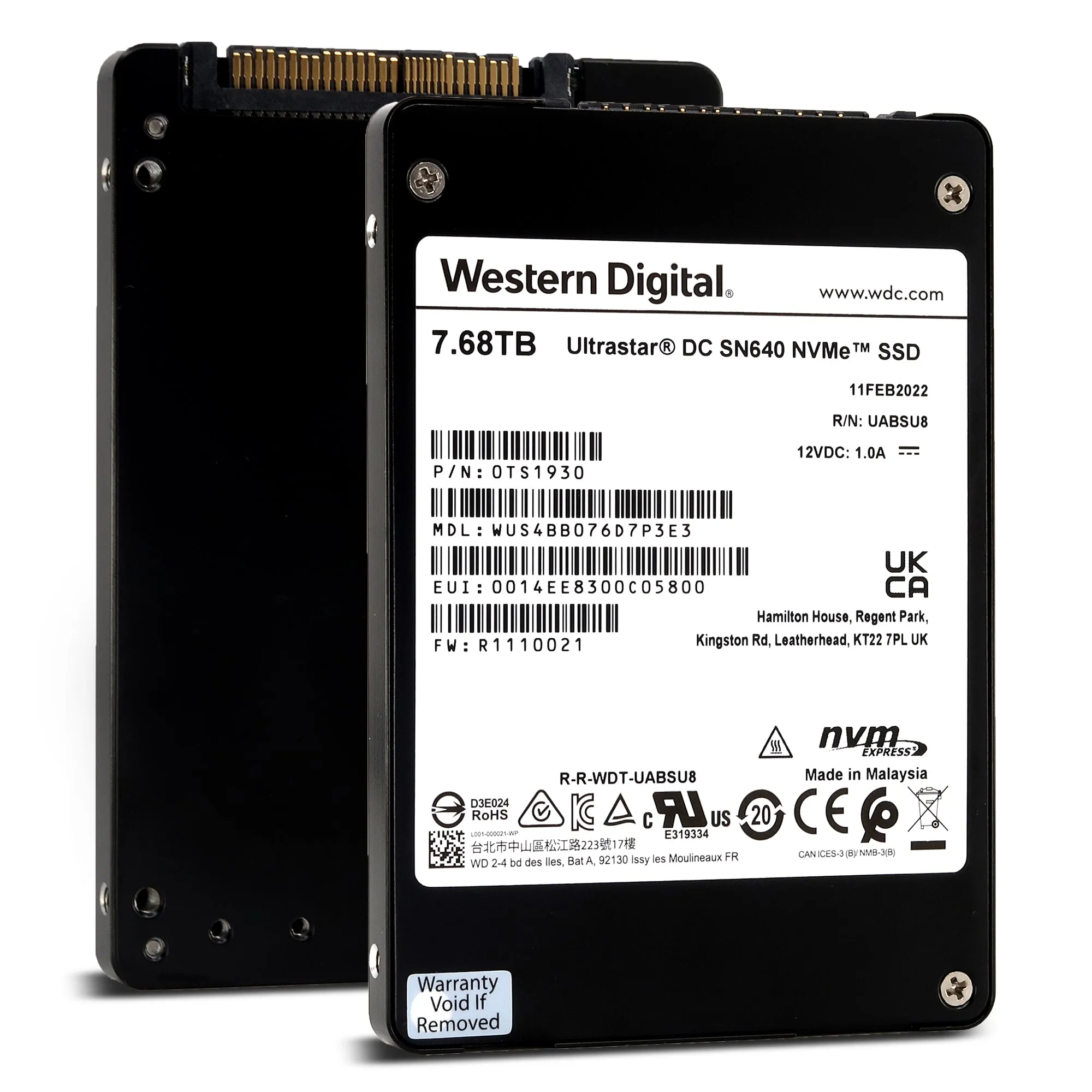 Western Digital Ultrastar DC SN640 WUS4BB076D7P3E3 0TS1930 7.68TB PCIe Gen3.1 x4 4GB/s U.2 NVMe 3D TLC 2.5in Solid State Drive