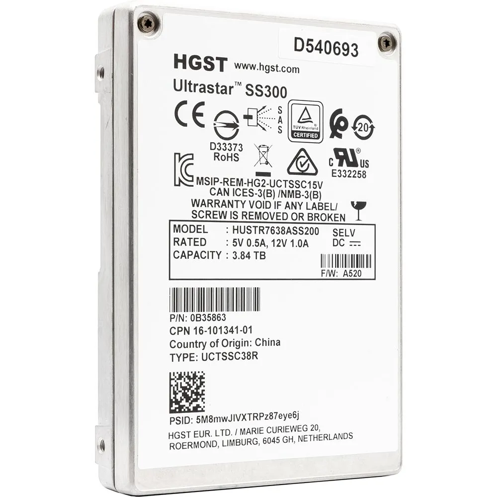 Western Digital Ultrastar DC SS300 HUSTR7638ASS200 3.84TB SAS 12Gb/s ISE 2.5in Solid State Drive