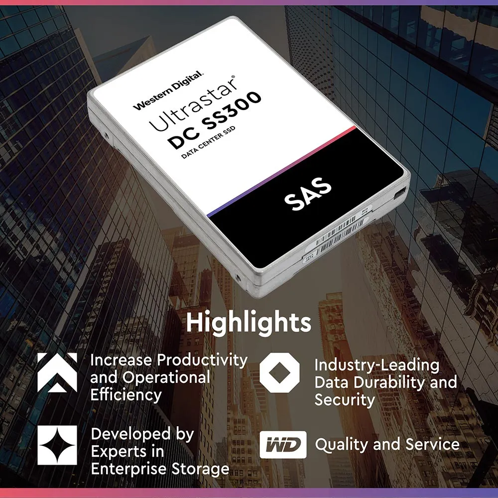 Western Digital Ultrastar DC SS300 HUSTR7676ASS200 7.68TB SAS 12Gb/s Read Intensive ISE 2.5in Solid State Drive
